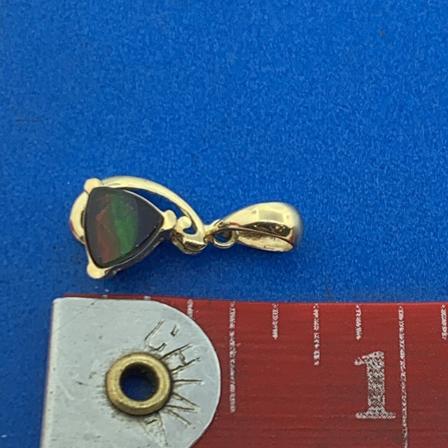 Designer 14K Yellow Gold Opal Trillion Doublet Modernist Pendant