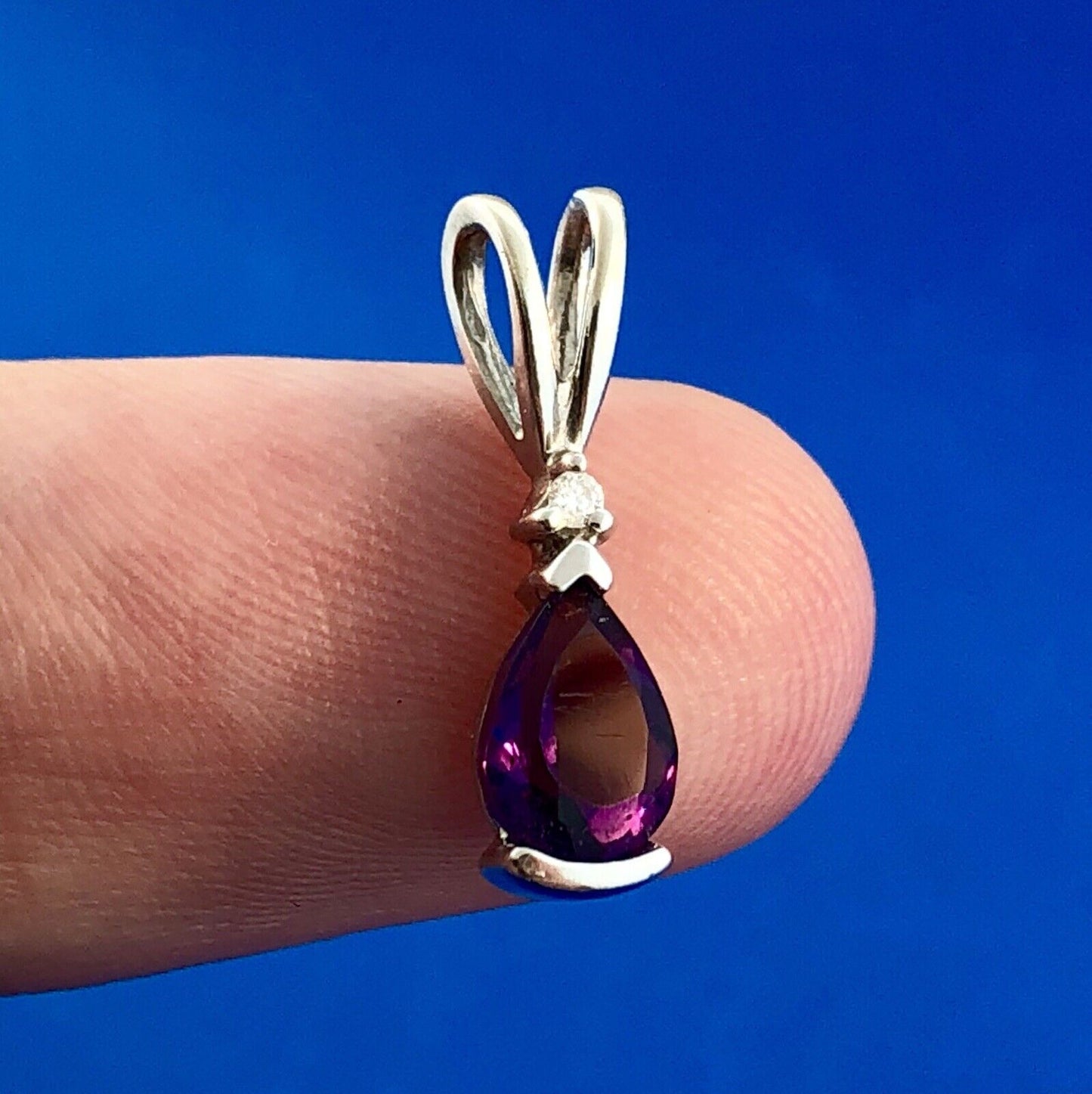 Designer AE 14K White Gold Amethyst Diamond February Occasion Teardrop Pendant