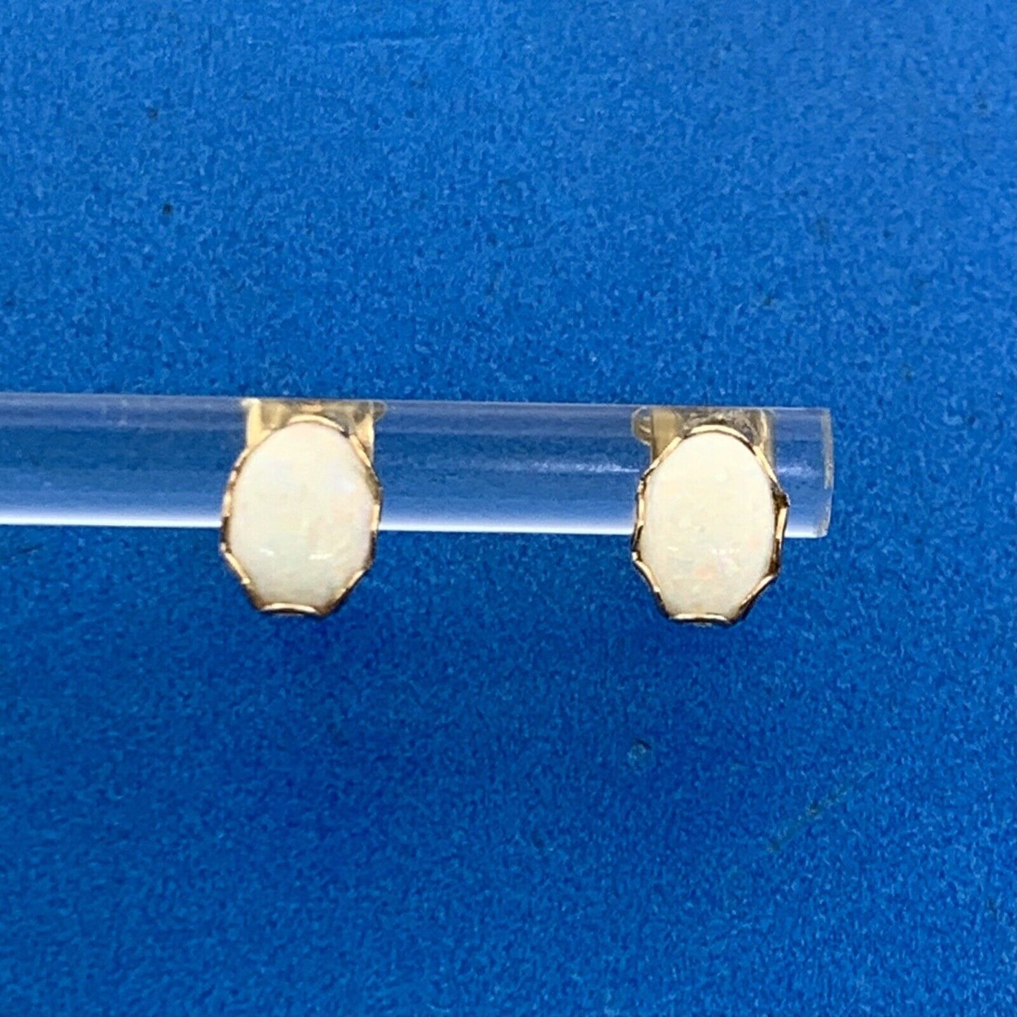Designer 14K Yellow Gold Oval Opal Stud Earrings