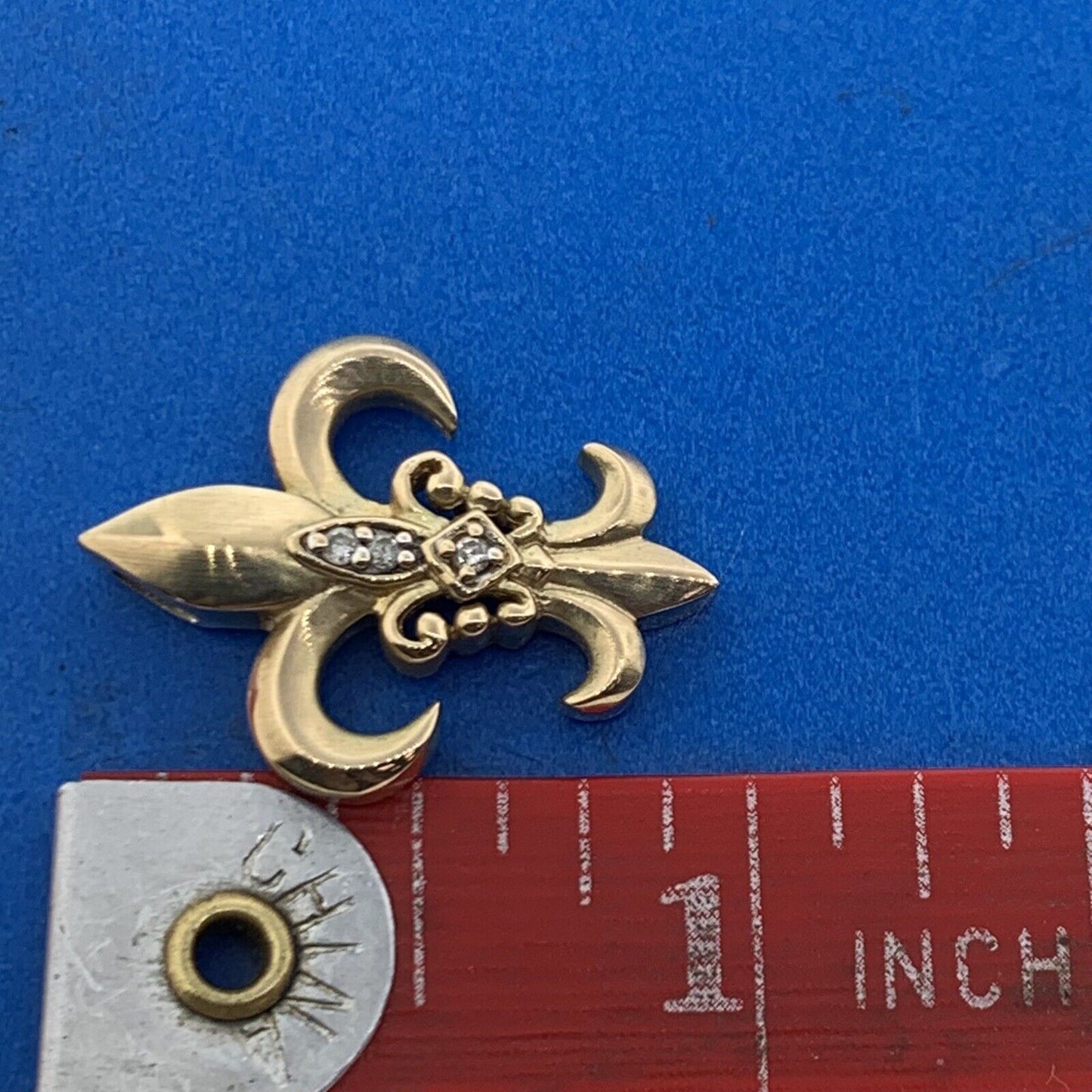 Designer 14K Yellow Gold Diamond Fleur De Lis French Religious Pendant