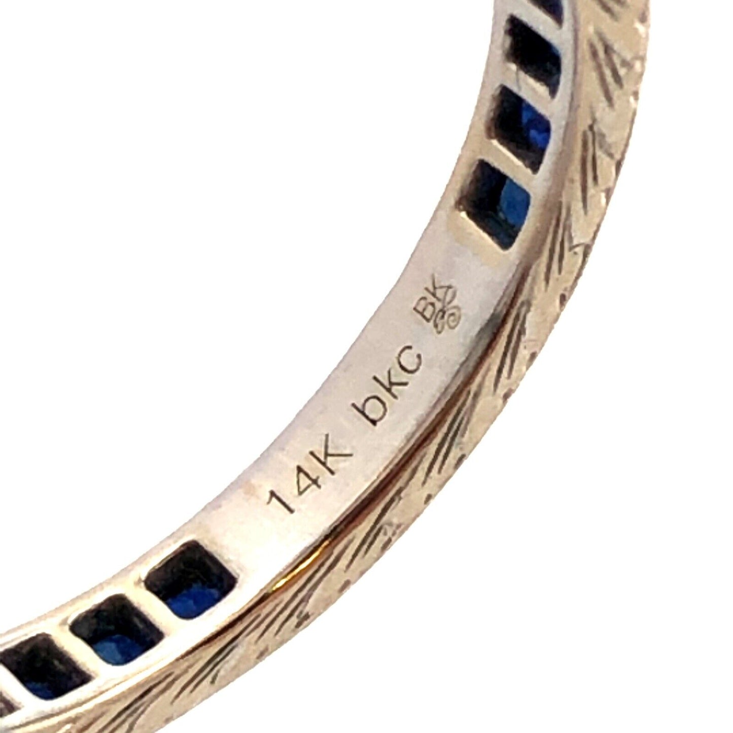Designer BKC 14K White Gold Sapphire Diamond Wedding Anniversary Band Ring