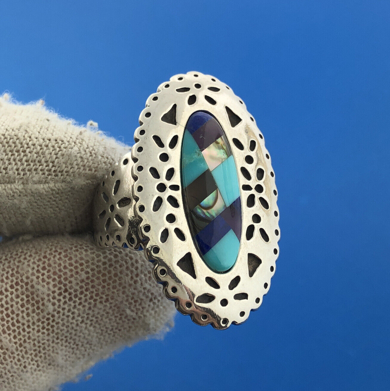 Carolyn Pollack Relios Southwestern Mosaic Stone Inlay Sterling Silver 925 Ring