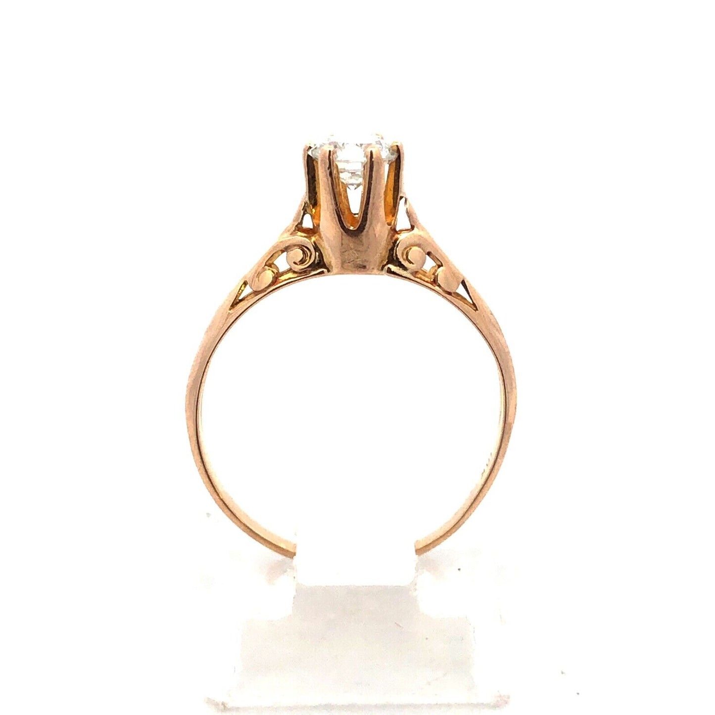 Estate 10K Yellow Gold Round Diamond Solitaire Filigree Engagement Ring