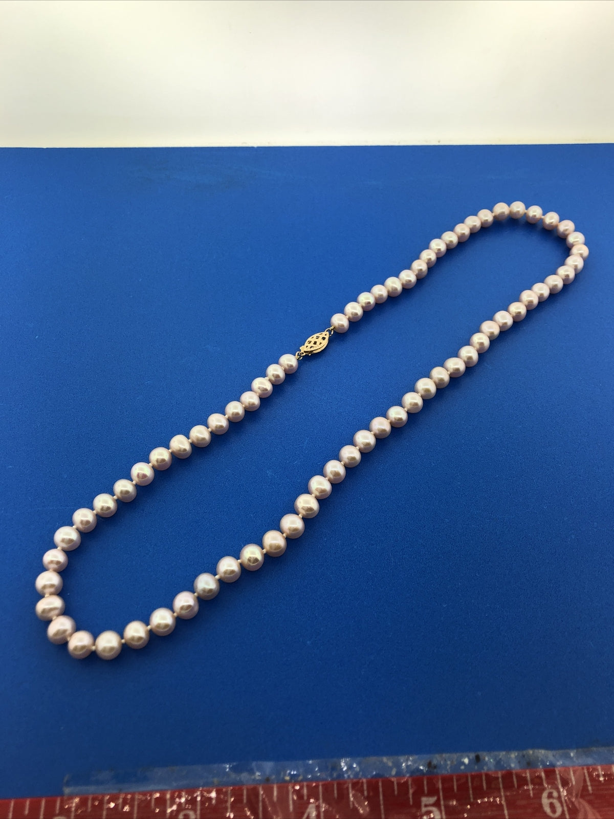 Gorgeous 14k Yellow Gold Pink 6.85mm Pearl 18" Strand String Necklace