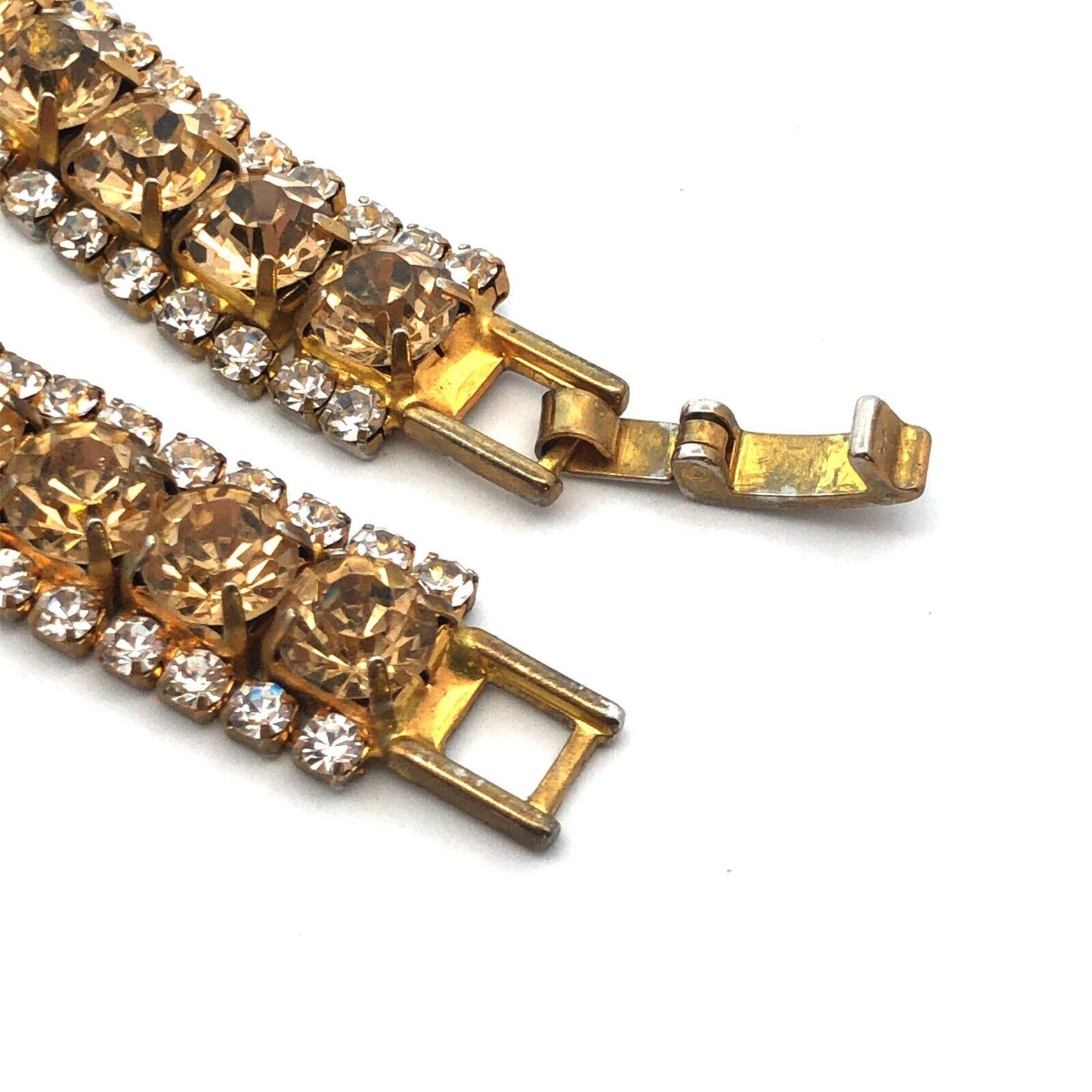 Vintage Gold Tone Champagne White Rhinestone Statement Tennis Bracelet