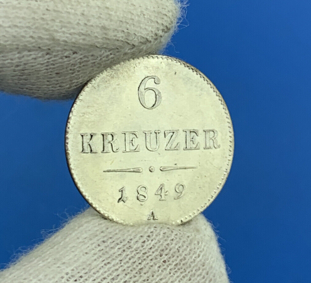 1849 A Austria Billon Silver .4375 Fine 6 Kreuzer Franz Joseph 1 Uncirculated