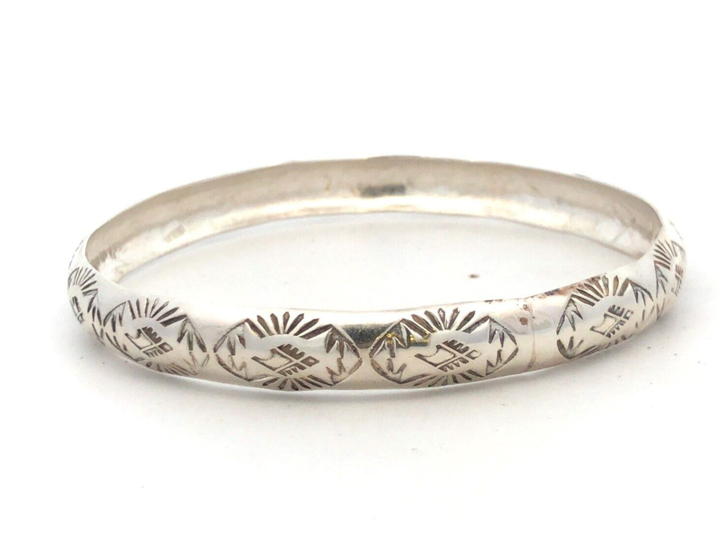 Native American Southwestern 925 Sterling Silver Concho Etched Bangle Bracelet