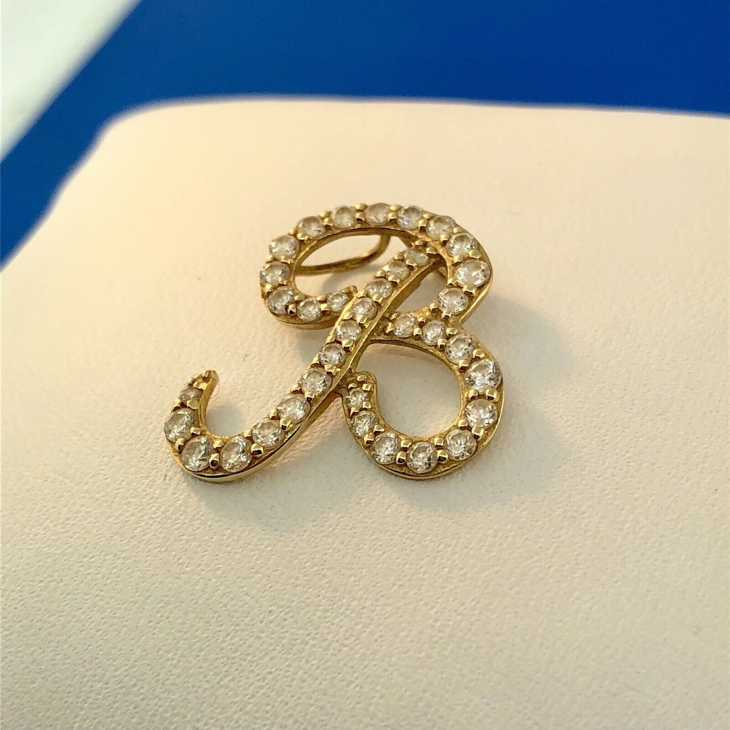Designer 14K Yellow Gold Diamonique Cubic Zirconia Script B Monogram Pendant