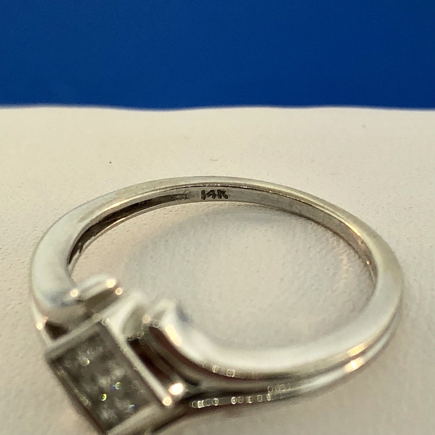 Modernist 14K White Gold Diamond Tension Set Princess Engagement Promise Ring