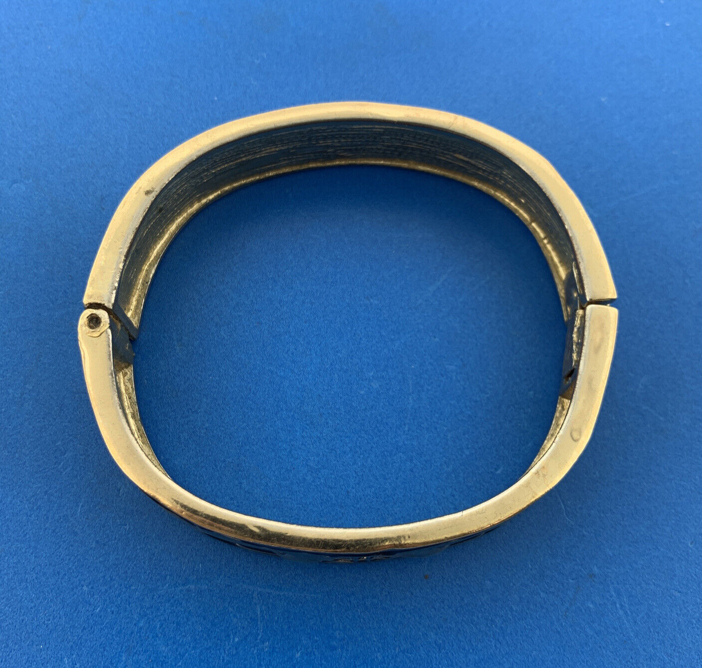 1980's Fabulous Gold Tone Black Gold Enamel Hinged Statement Cuff Bracelet