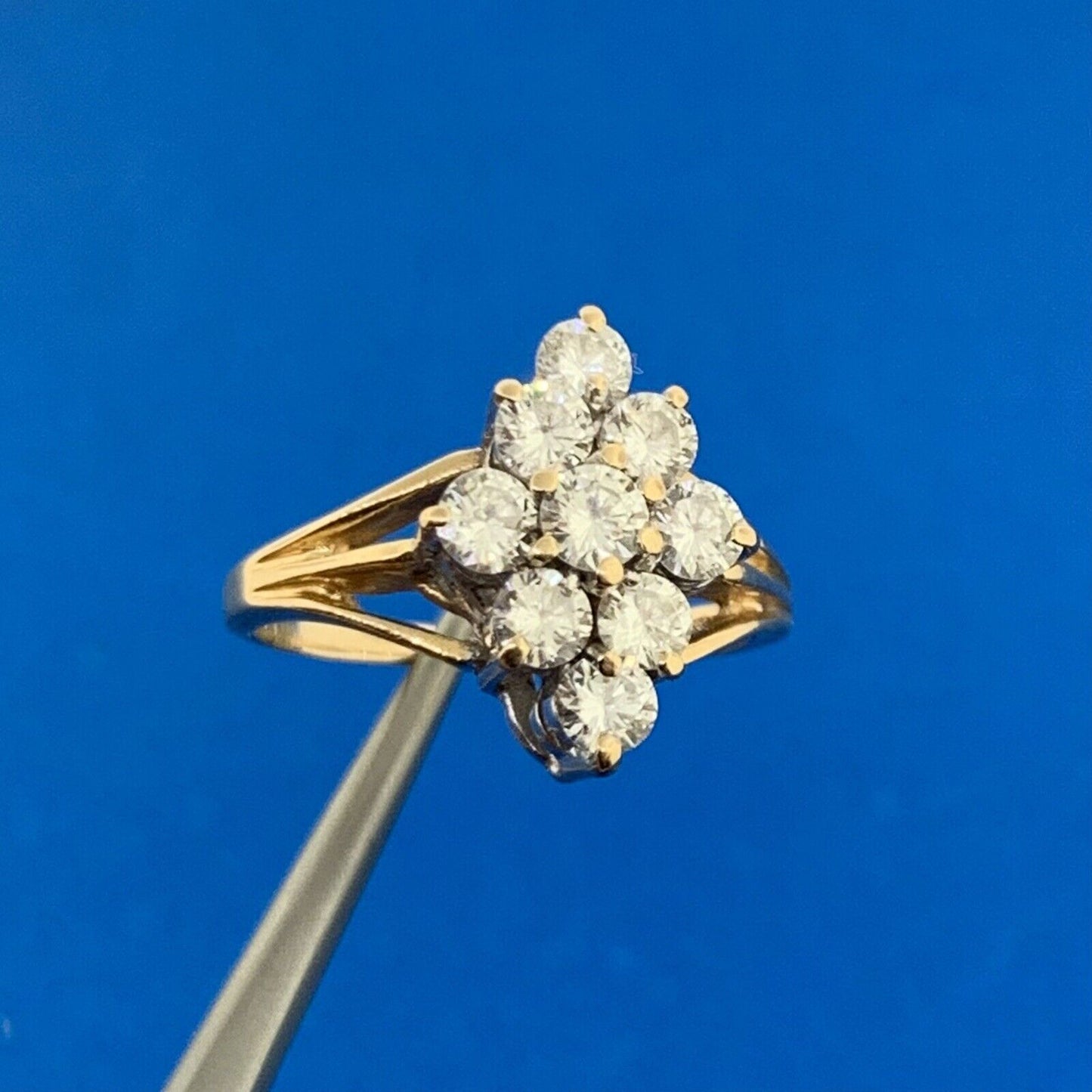 Designer 14K Yellow Gold Round Diamond Cluster Cocktail Size 5.5 Ring