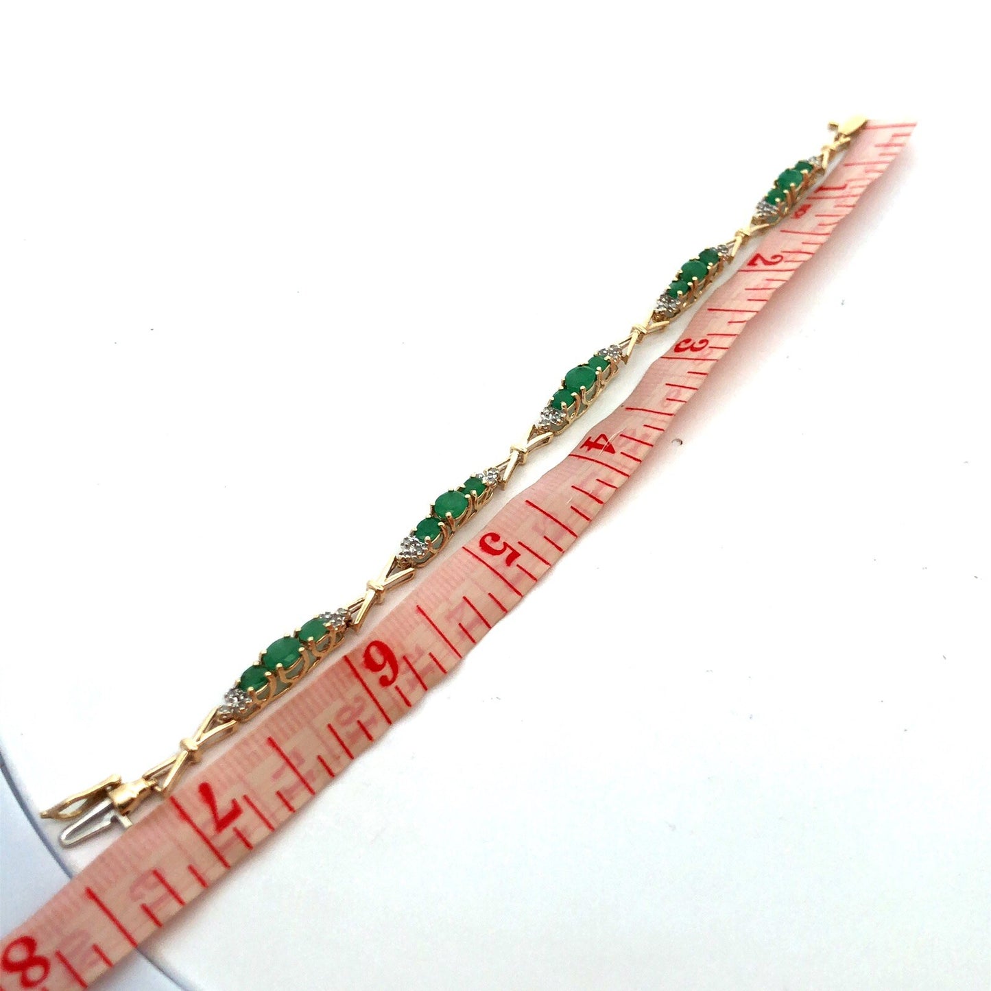 Designer SAY 14K Yellow Gold Oval Green Emerald Diamond Panel Tennis Bracelet