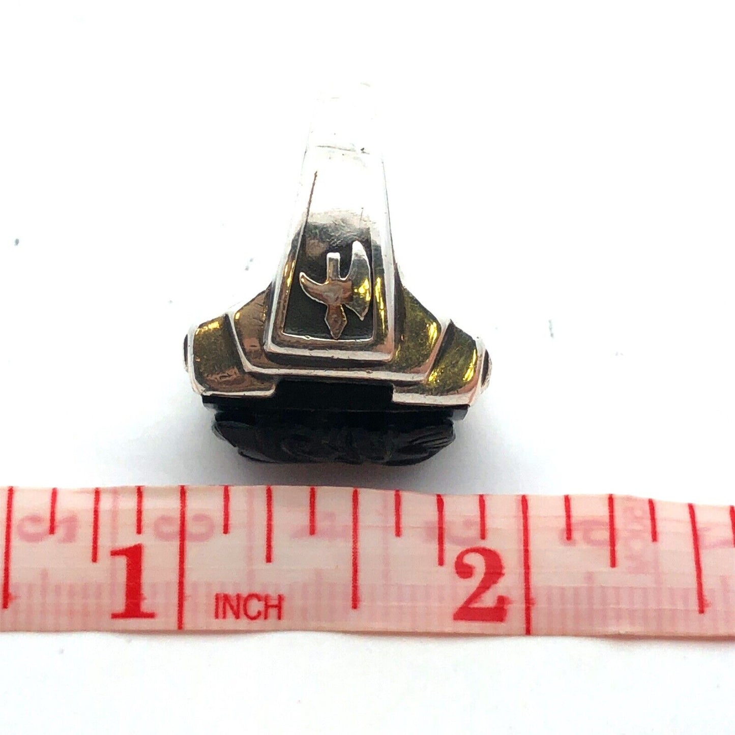 Designer G 925 Sterling Silver Carved Black Onyx Viking Roman Soldier Mens Ring