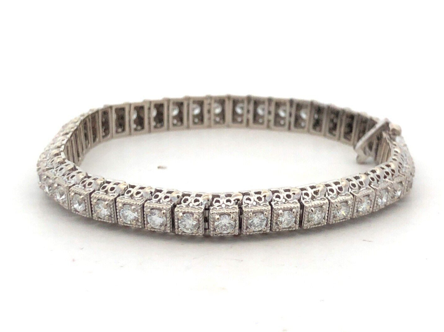 Designer 14K White Gold Round Diamond Open Work Statement Tennis Bracelet