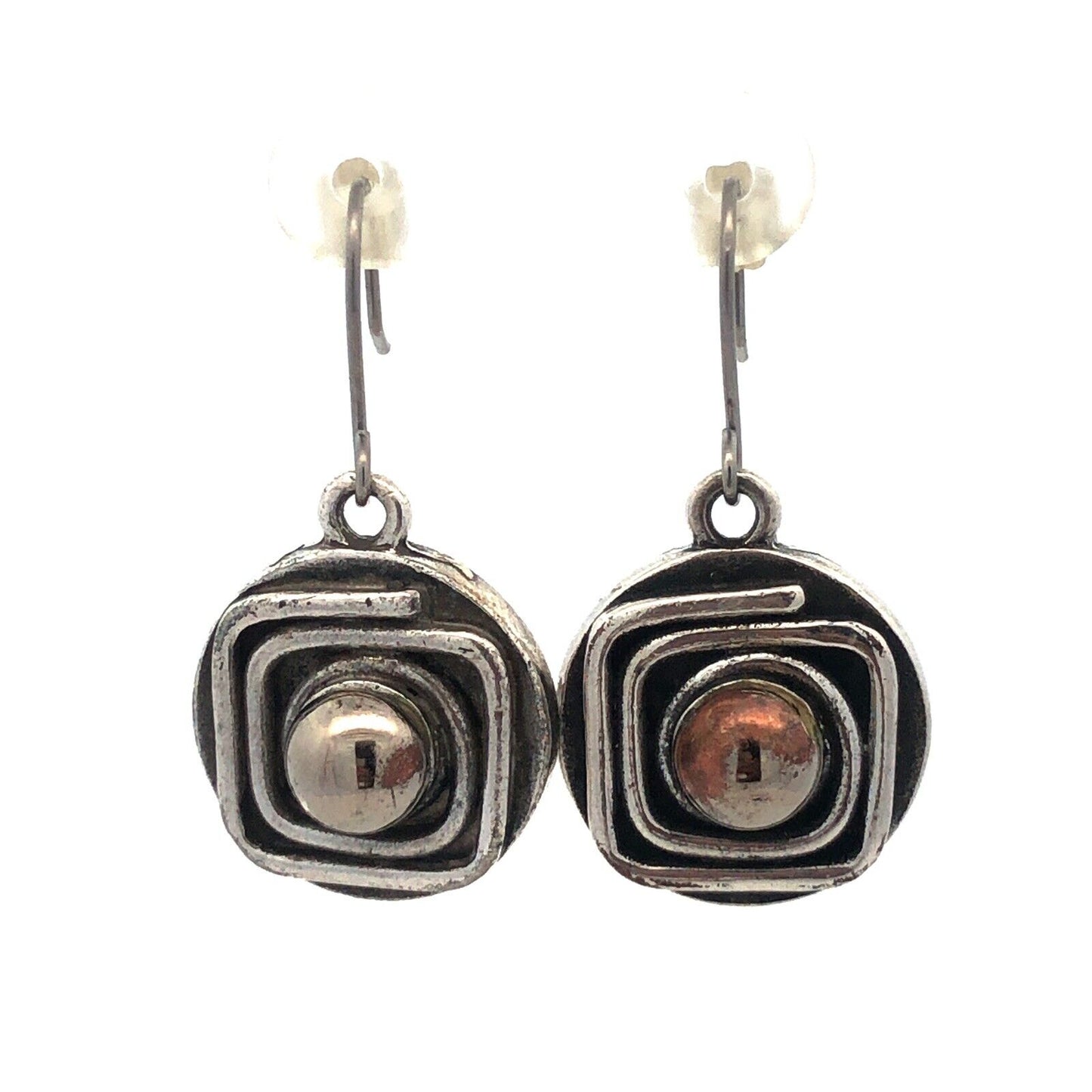 Vintage 925 Sterling Silver Gold Vermeil Two Tone Swirl Round Dangle Earrings