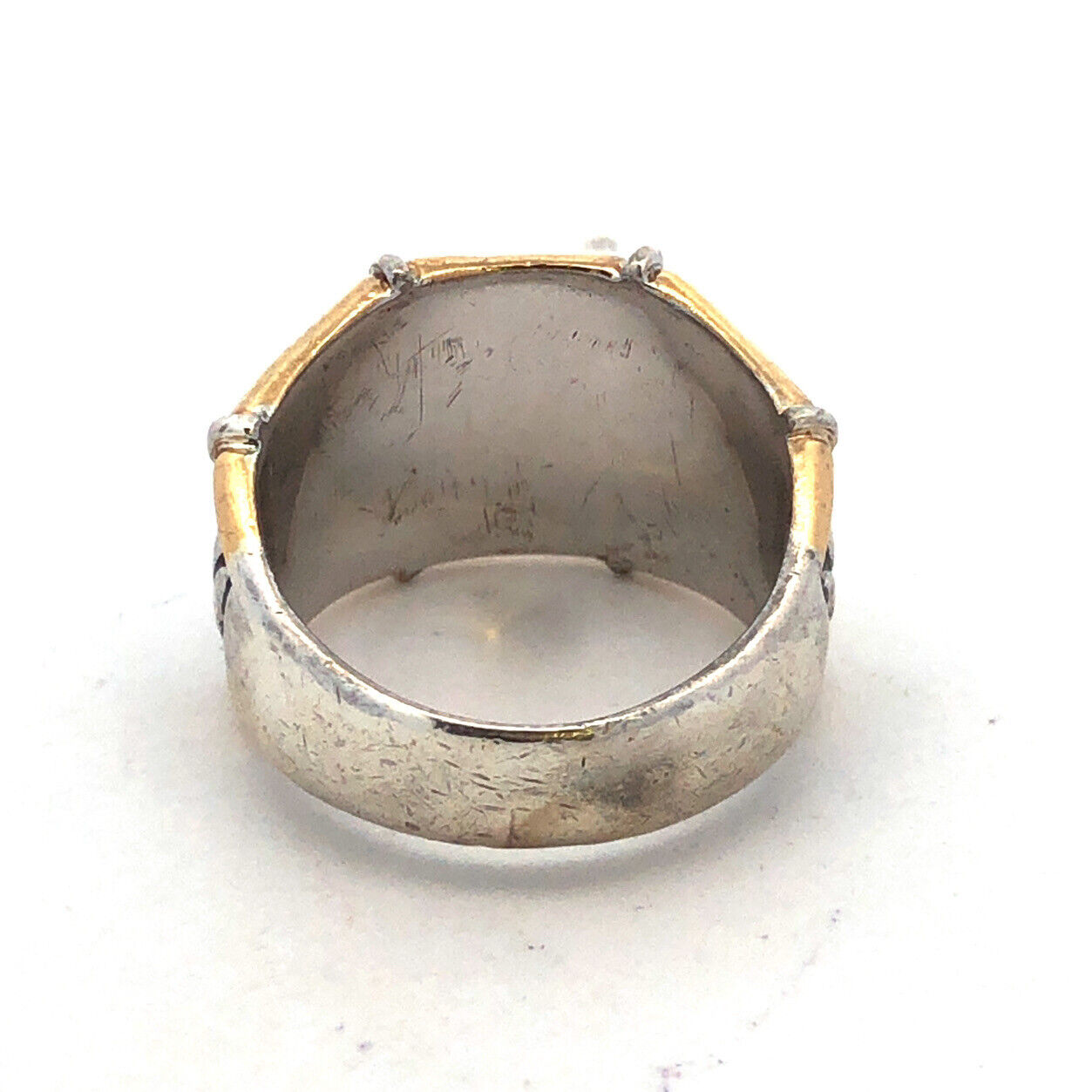 Designer P 925 Sterling Silver 22K Yellow Gold Palm Leaves Bamboo Wide Band Ring