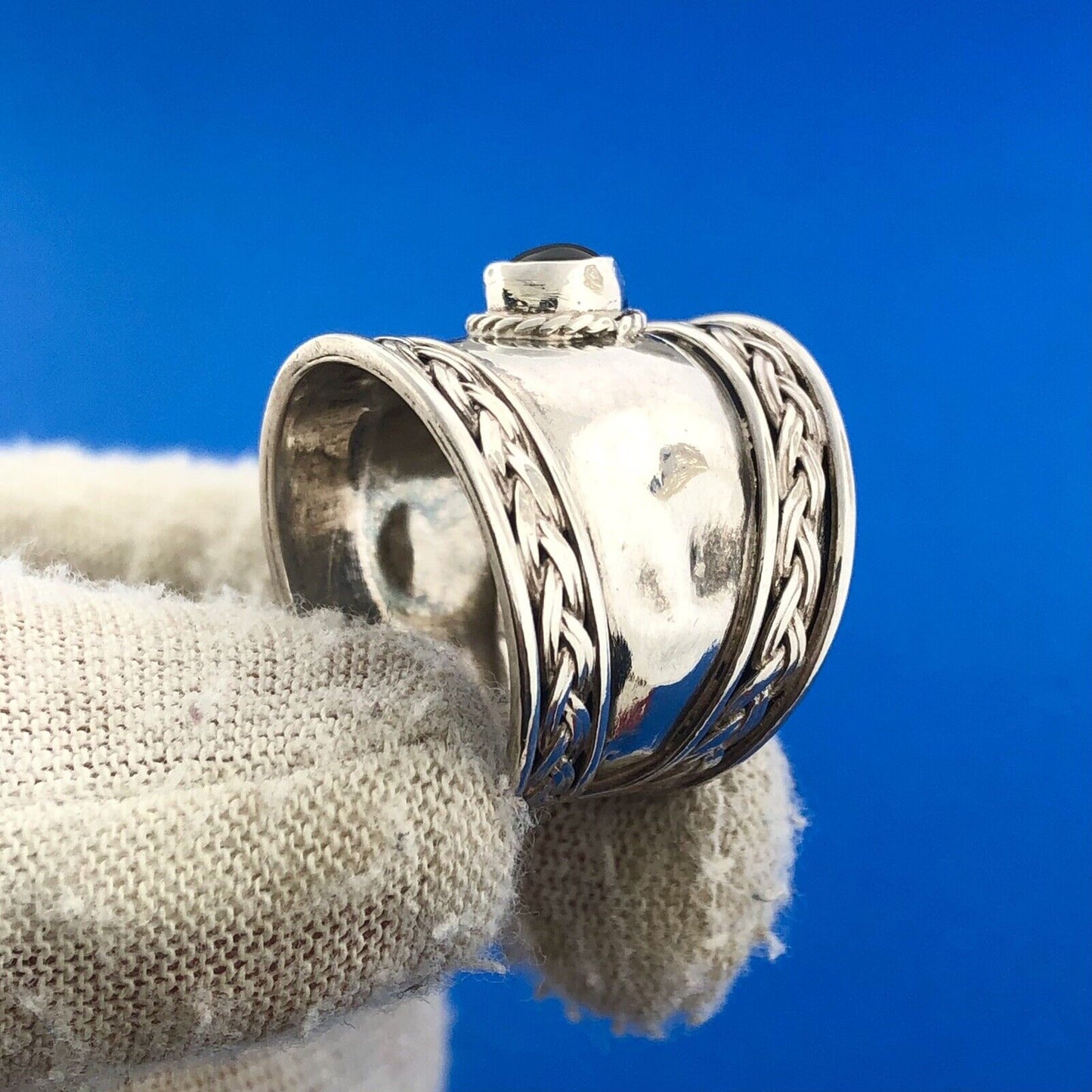 Vintage Estate Sterling Silver 925 Cabochon Onyx Cigar Statement Ring Size 8