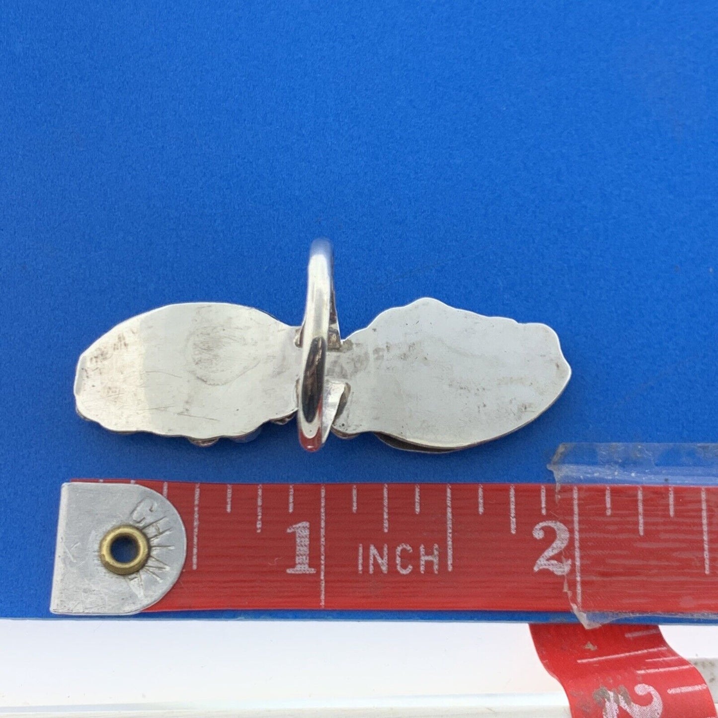 Lovely Sterling Silver 925 Cabochon Turquoise Coral Twin Leaf Finger Ring Size 8