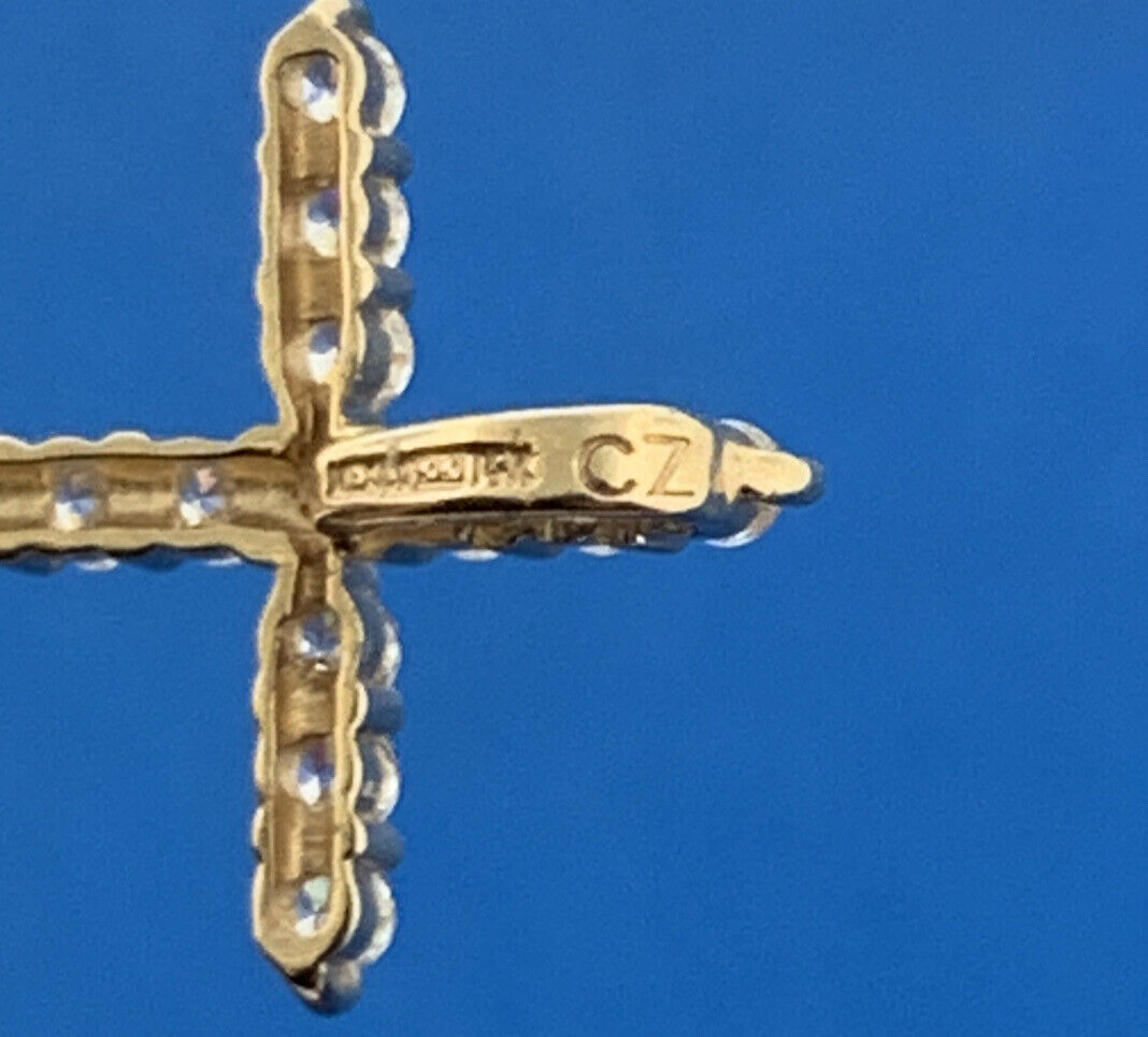 Designer Mexico 14K Yellow Gold CZ Cross Religious Communion Easter Pendant