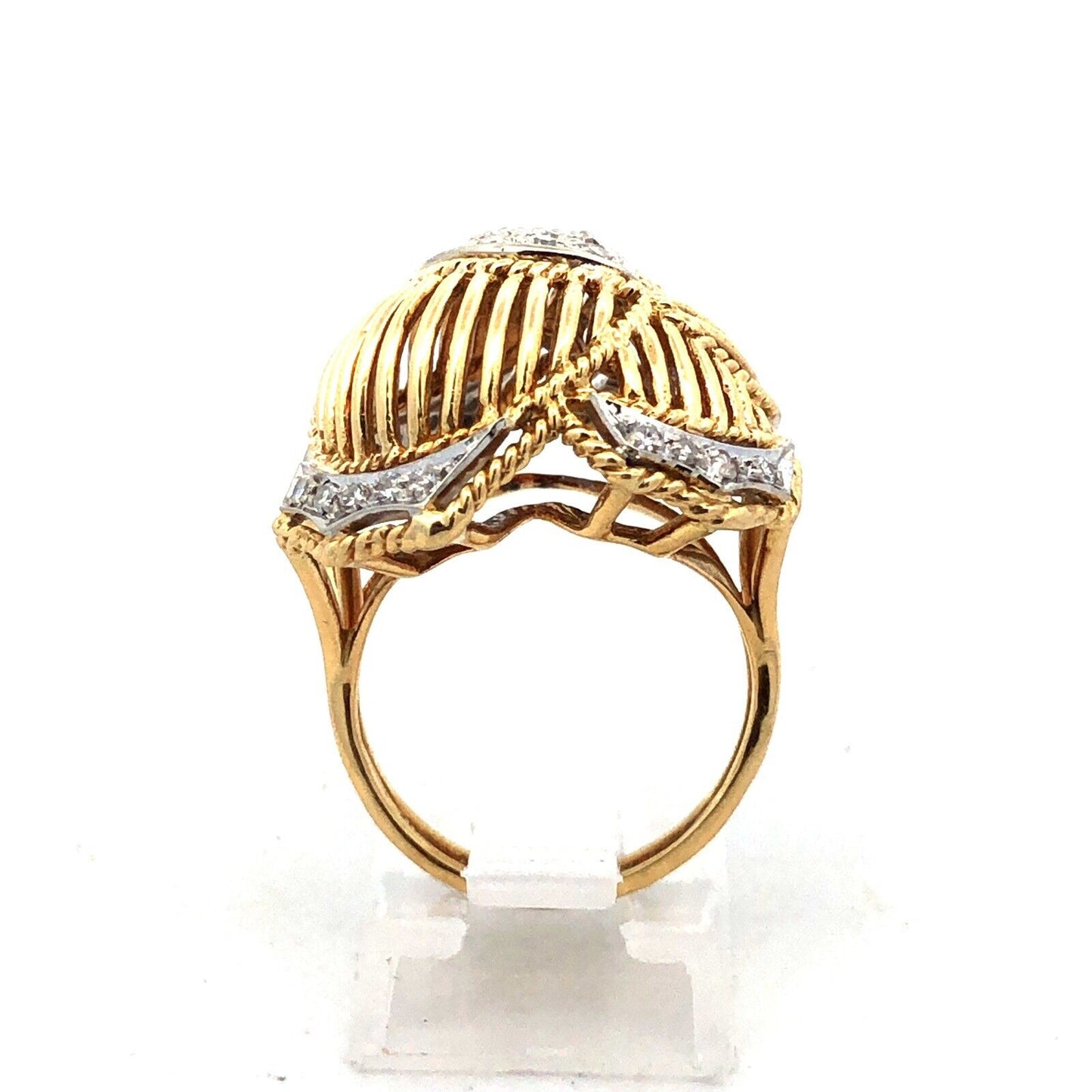 Vintage 10K Yellow Gold White Topaz Dome Cocktail Statement Ring