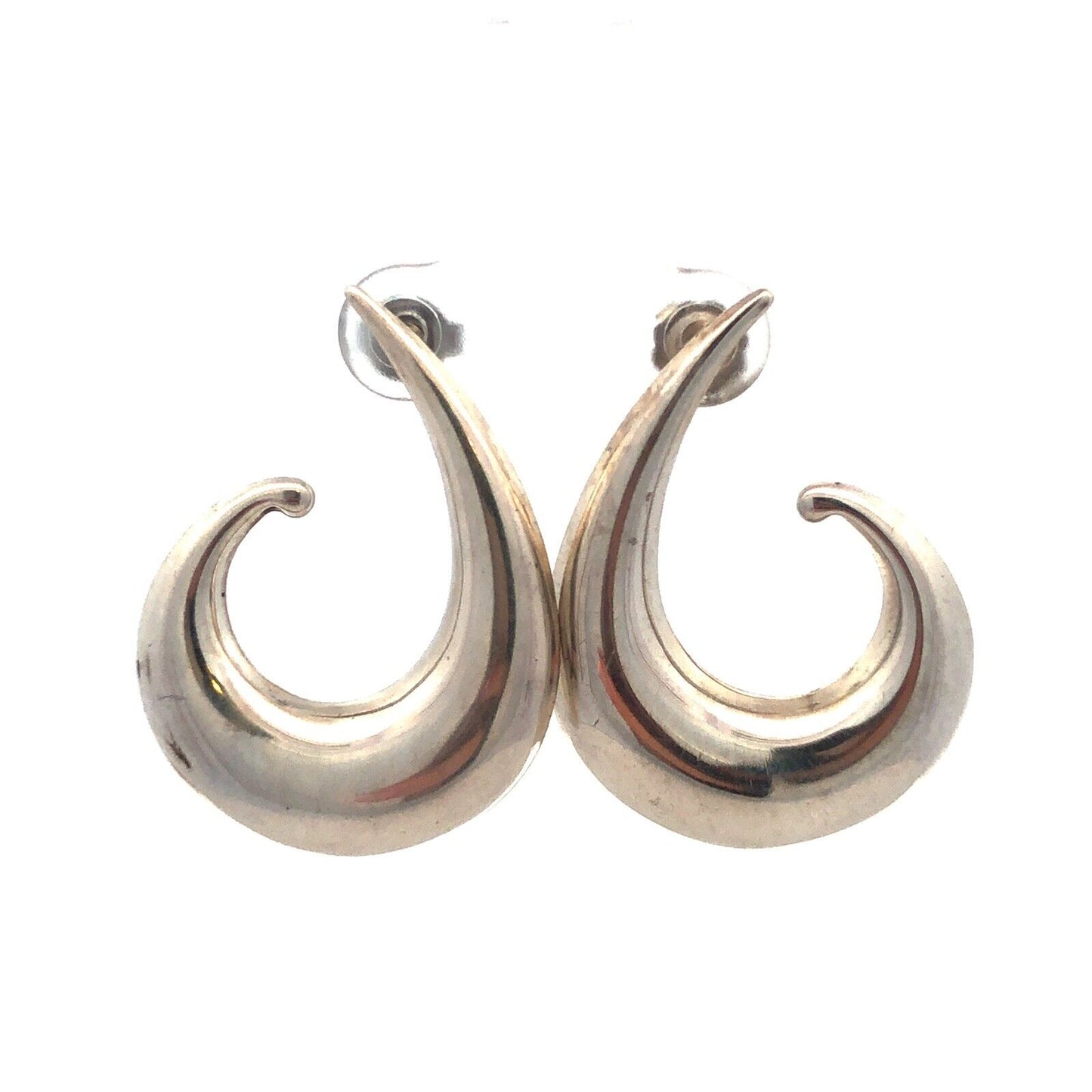 Estate 925 Sterling Silver 3D Modernist Wave Hook Statement Stud Earrings