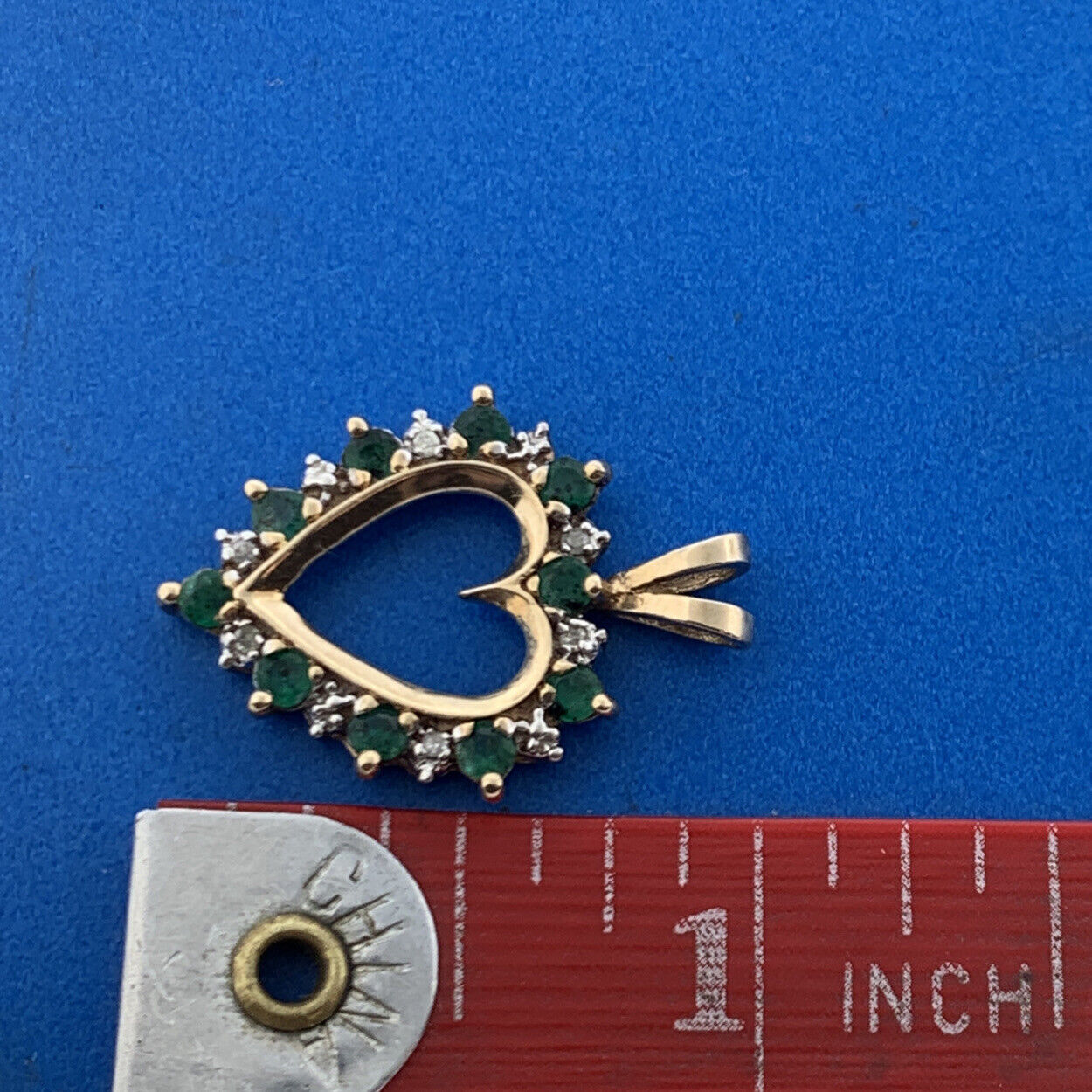 10K Yellow Gold Emerald Diamond May Birthday Anniversary Heart Pendant