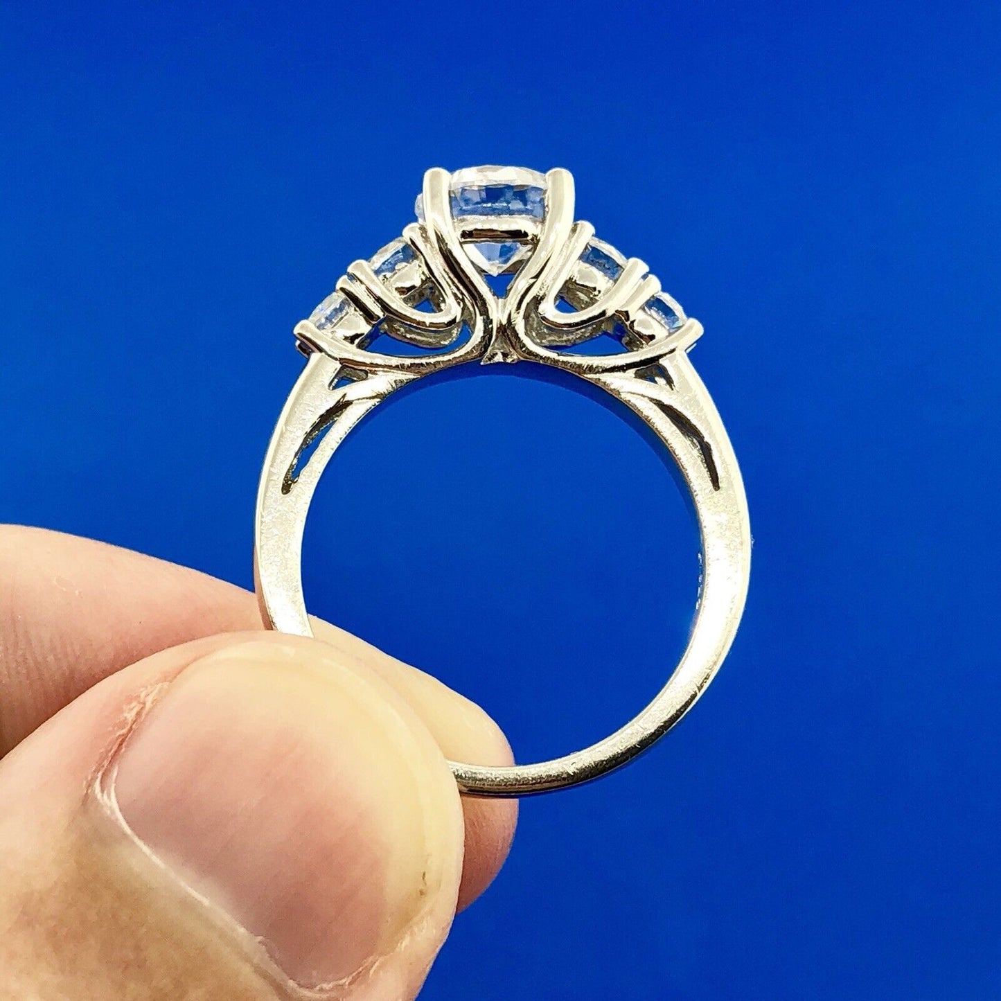 Gorgeous Sterling Silver Cubic Zirconia CZ Solitaire W/Accents Engagement Ring