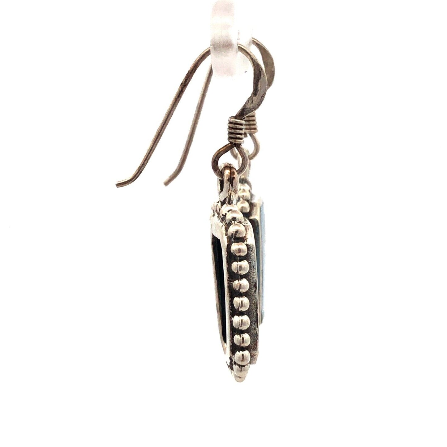 925 Sterling Silver Vintage Rectangle Turquoise Dangle Hook Earrings