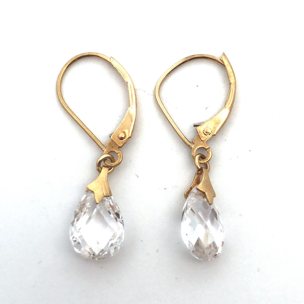 Designer JCM 14K Yellow Gold Cubic Zirconia Teardrop Leverback Dangle Earrings
