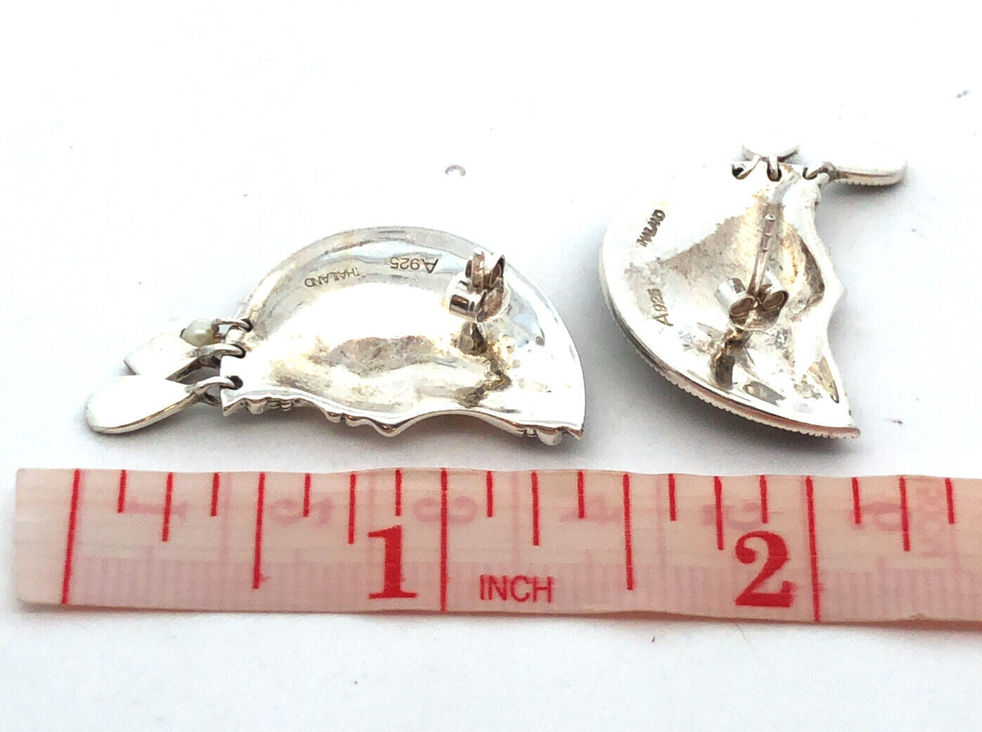 Designer A 925 Sterling Silver Marcasite Pearl Man In Moon Dangle Stud Earrings