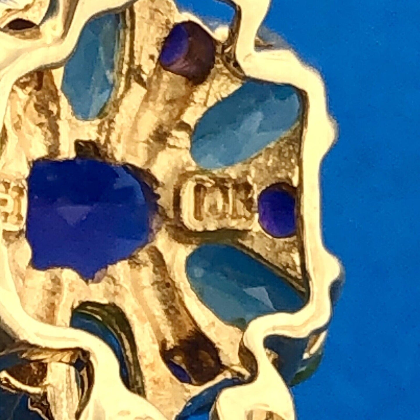 Retro 10K Yellow Gold Peridot Amethyst Floral Flower Cluster Statement Ring