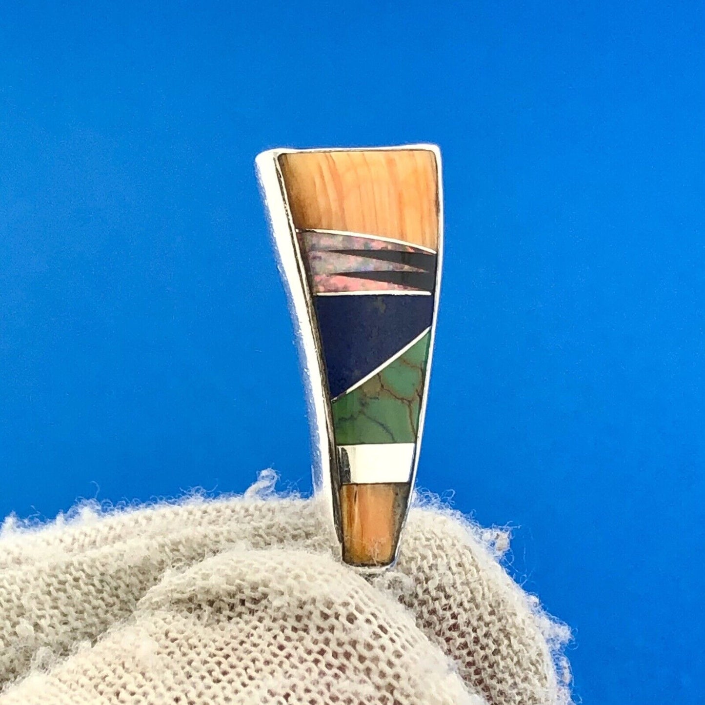 Native American Artisan 925 Sterling Silver Multi Stone Inlay Dangle Earrings