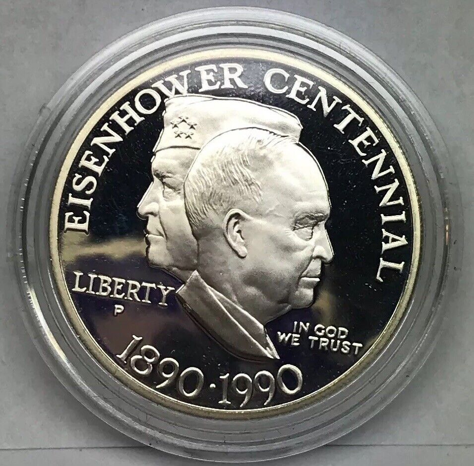 1990 P United States Eisenhower Centennial Commemorative Proof Silver $ OMP/COA
