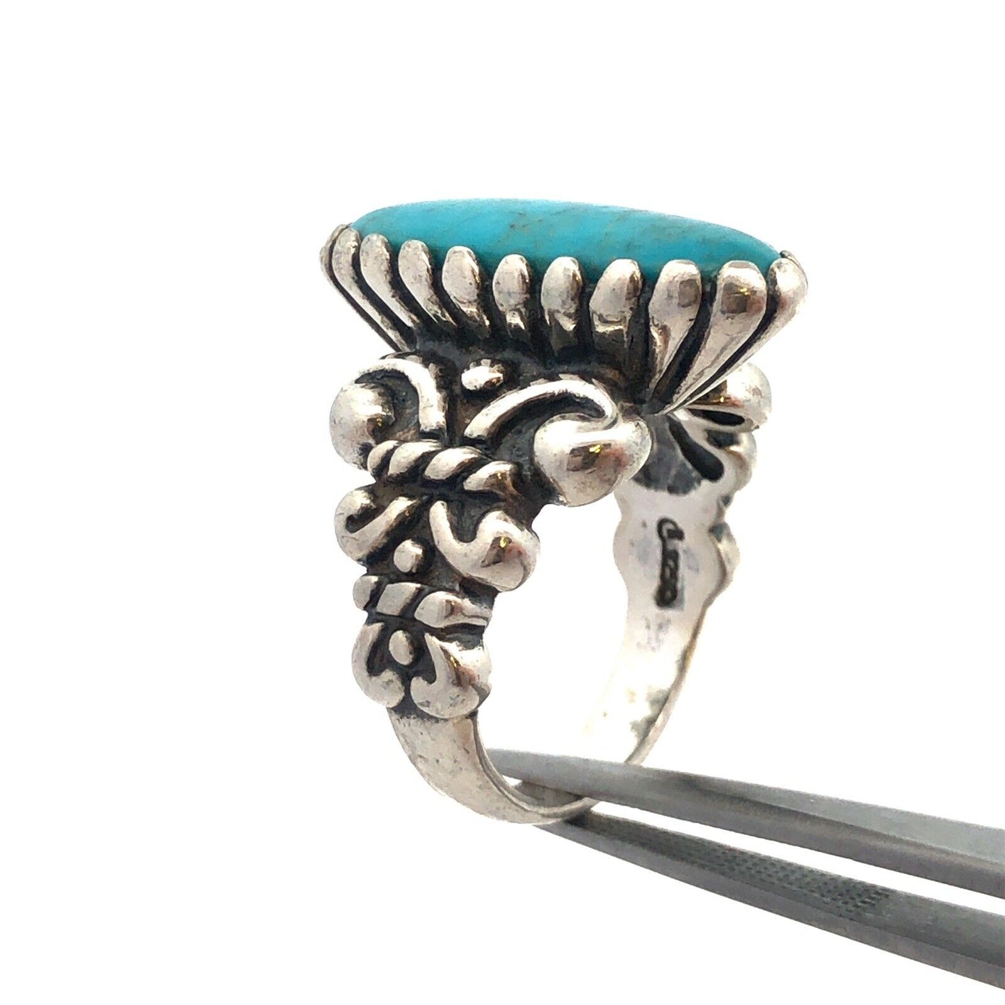 Native American Carolyn Pollack Anglo 925 Sterling Silver Oval Turquoise Ring