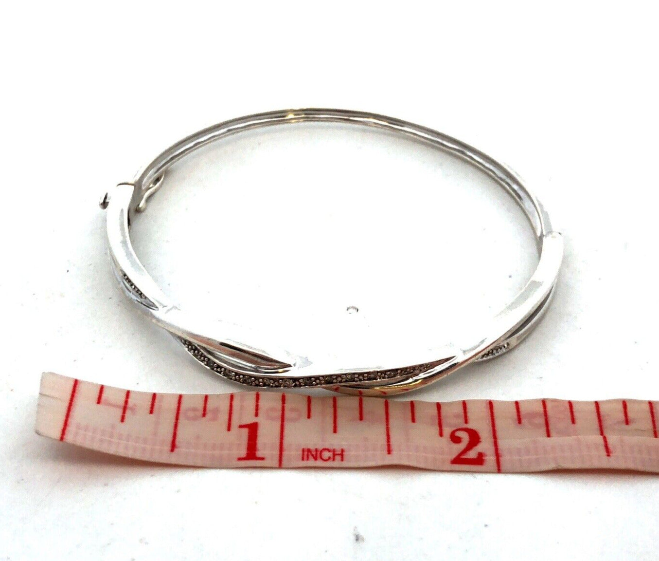 Designer ZEI 925 Sterling Silver Diamond Braided Infinity Hinged Bangle Bracelet
