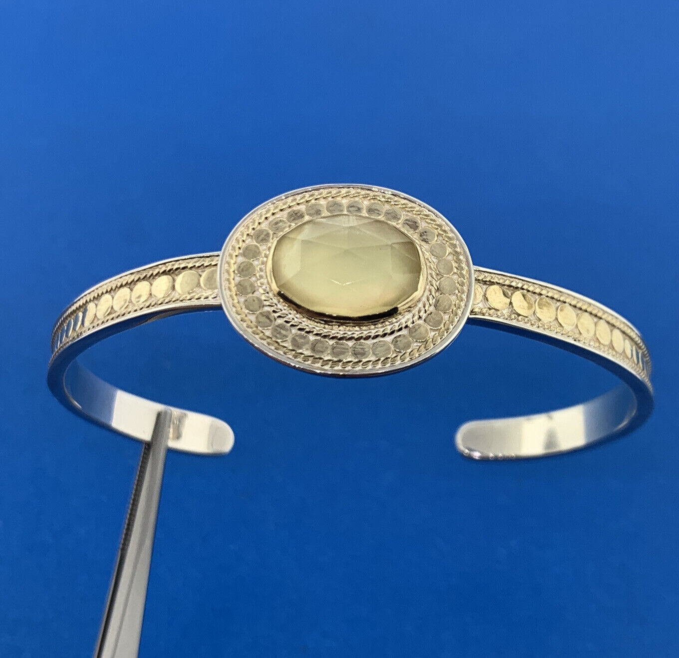 Designer Anna Beck 925 Sterling Silver Lemon Quartz Doublet Open Cuff Bracelet