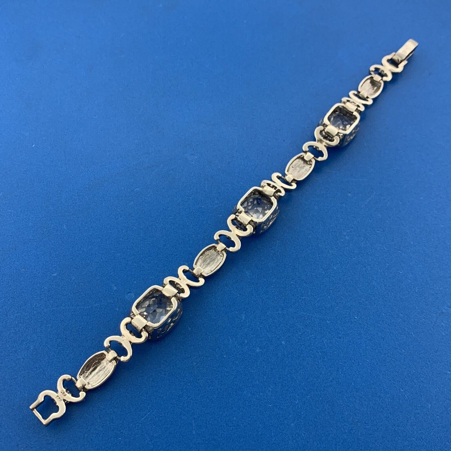 925 Sterling Silver Rectangle White Quartz Statement Tennis Bracelet