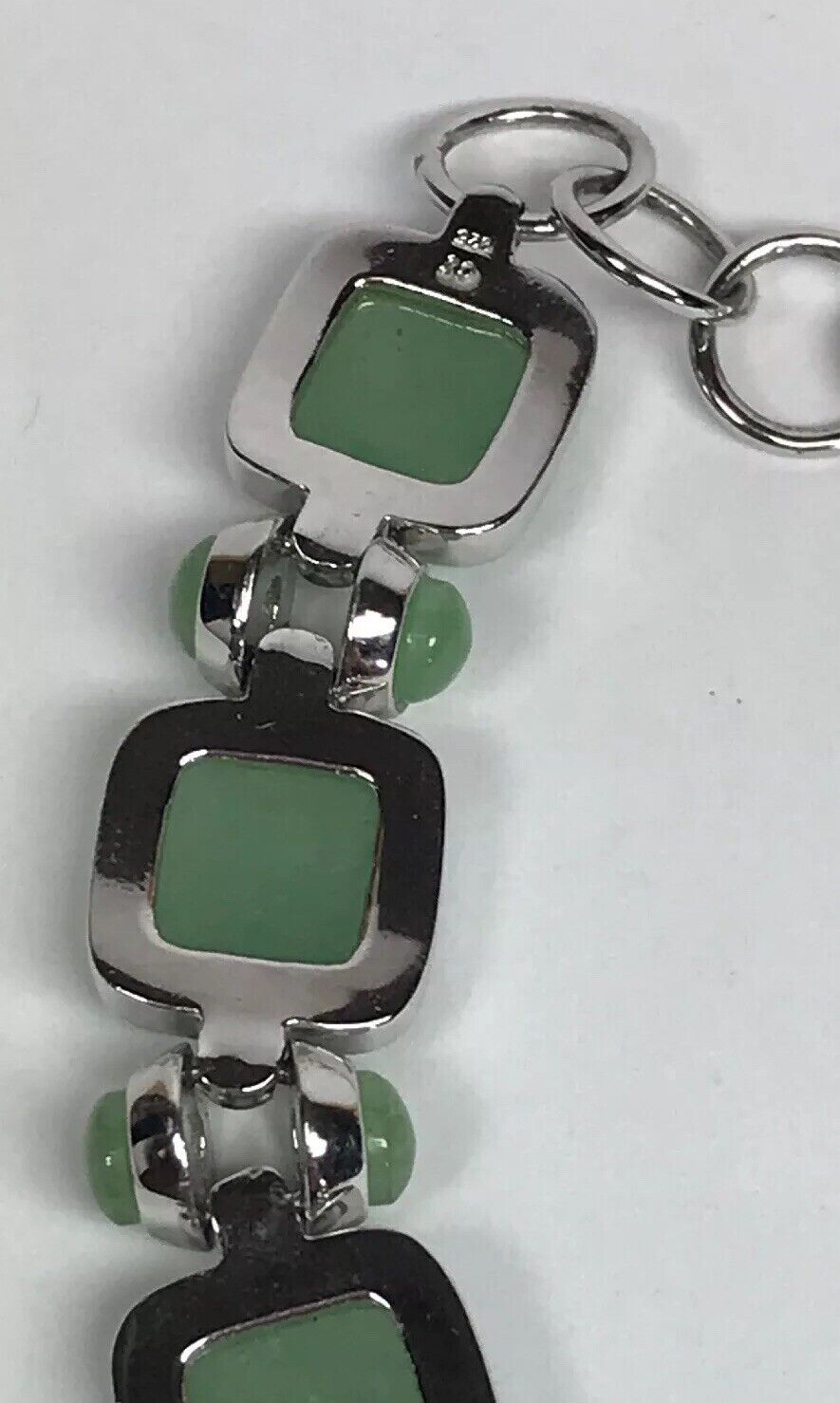 Designer CJ Sterling Silver Green Jadeite Jade Square Link Toggle Bracelet S178