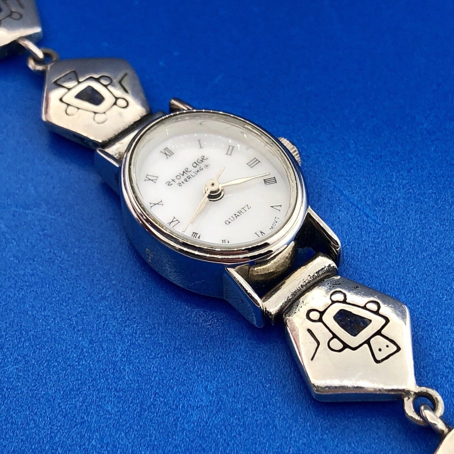 Stone Age Native American Artisan Sterling Silver 925 MOP Bracelet Watch