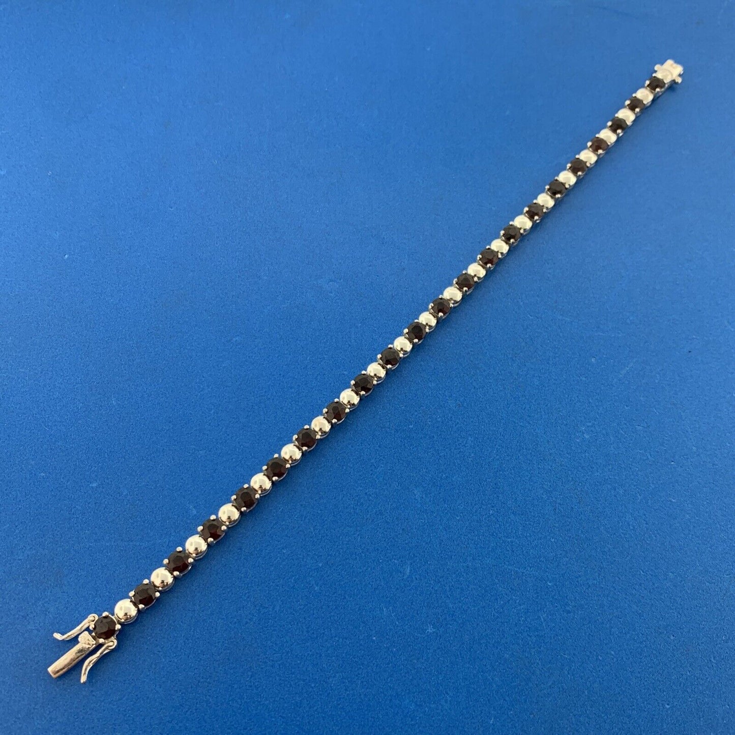 Designer HAN 925 Sterling Silver Garnet January Anniversary Tennis Bracelet