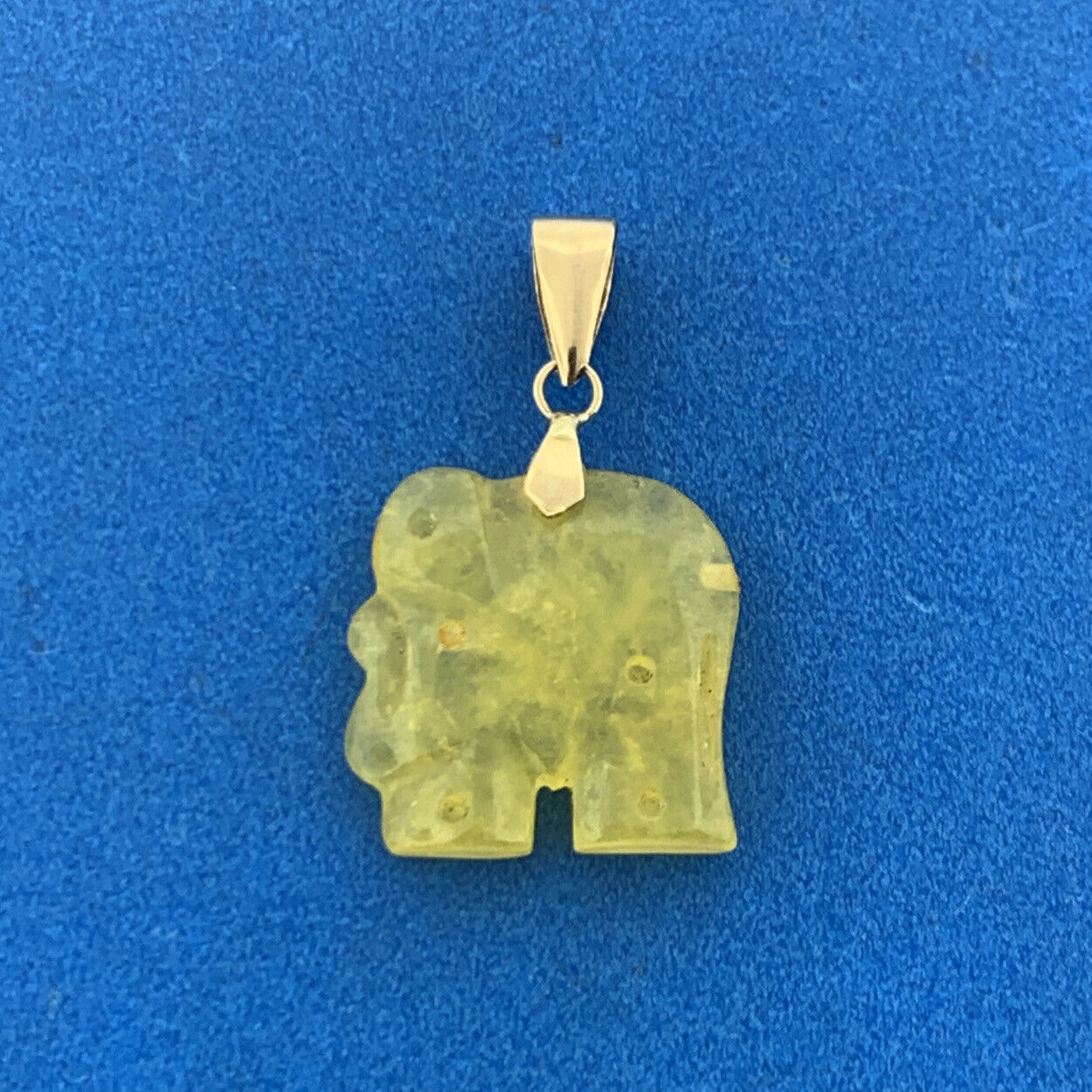 14K Yellow Gold Yellow Jade Jadeite Elephant Happiness Good Luck Pendant