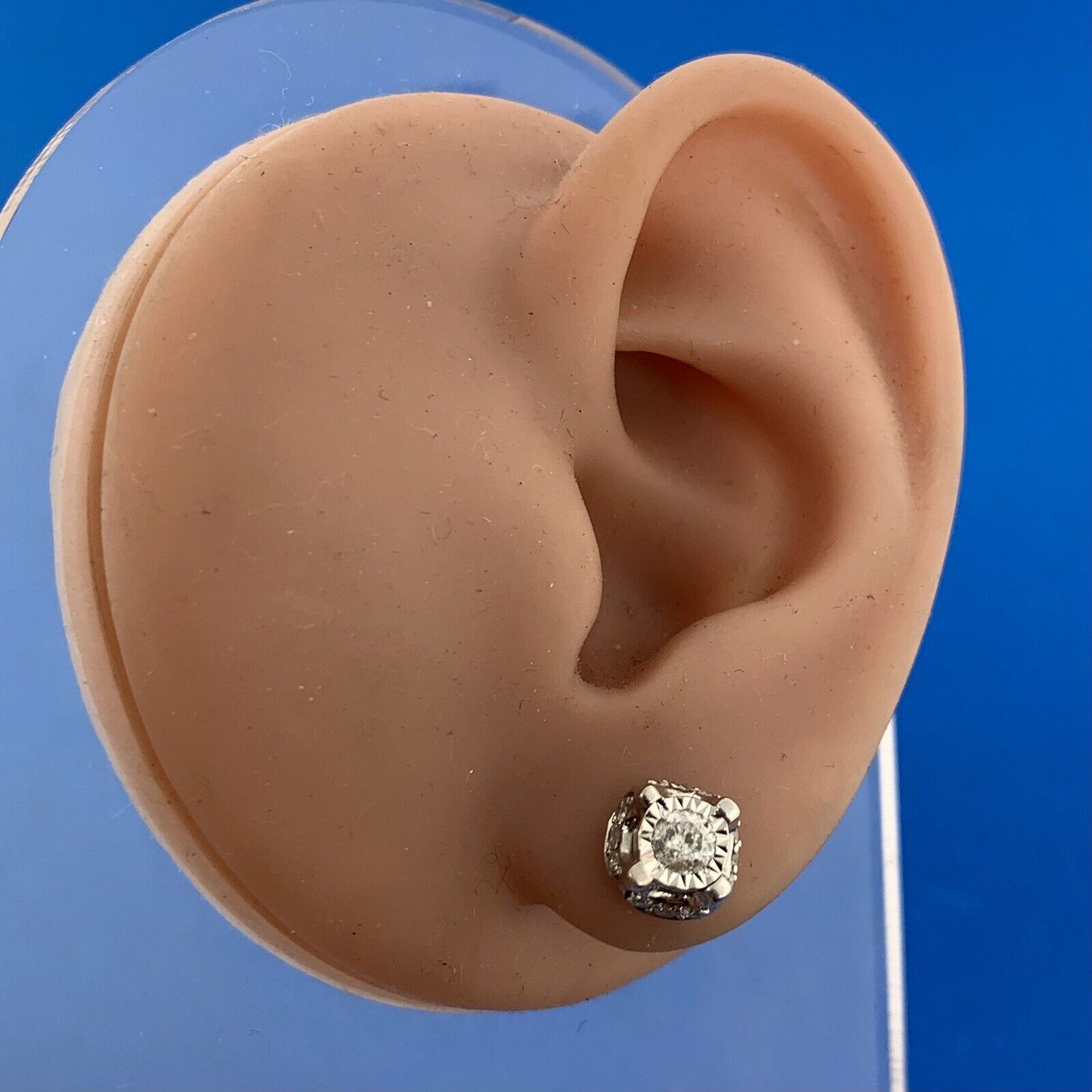 Designer ZEI 10K White Gold Diamond Stud Hidden Halo Elegant Stud Earrings