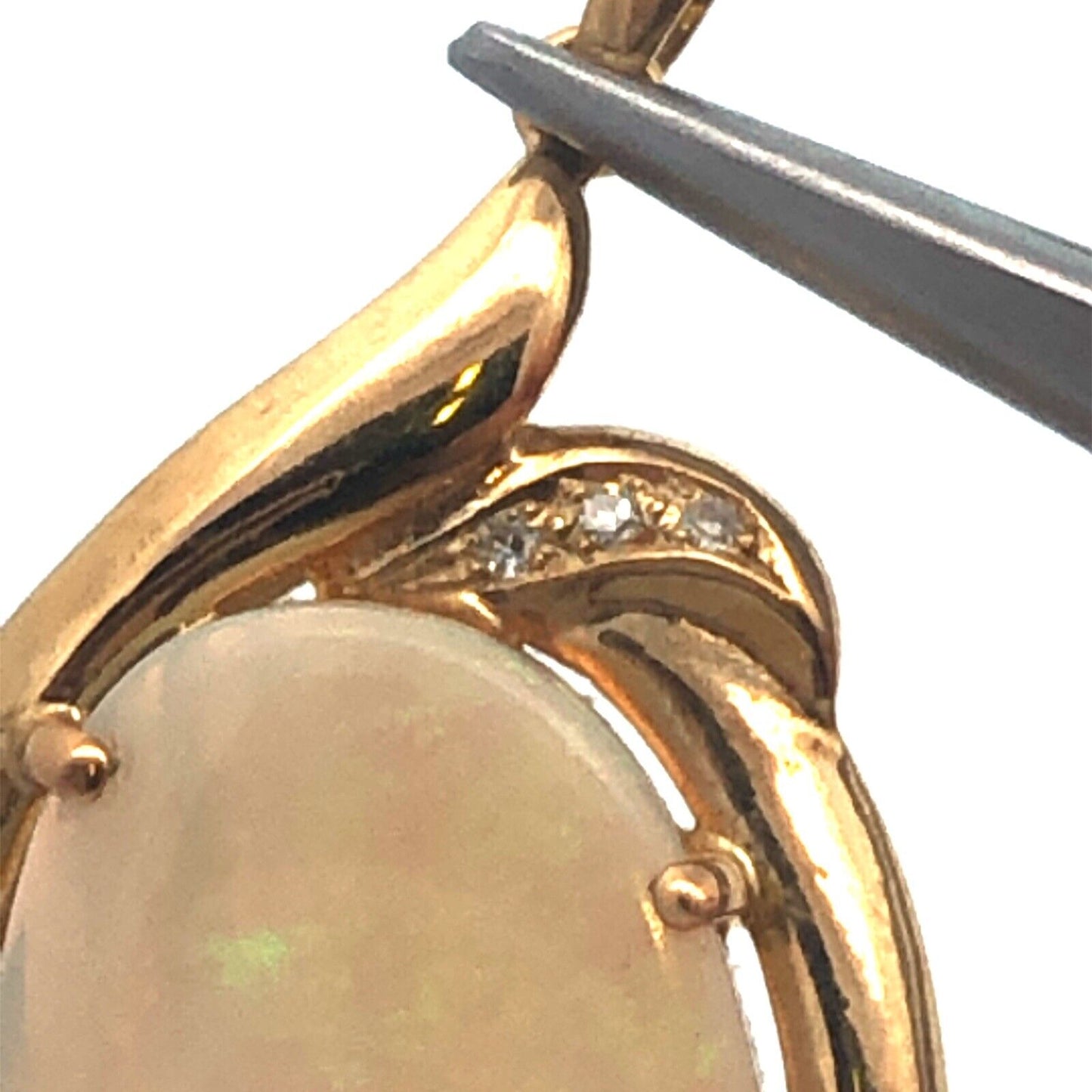 Large Australian Black Opal Pendant Solid 14k Yellow Gold with Diamond Accents