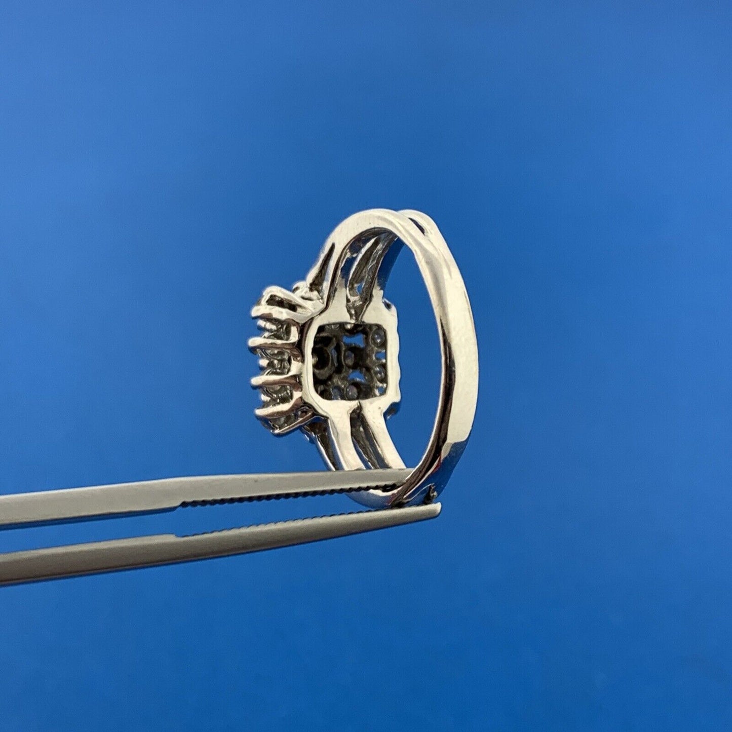 Vintage 14K White Gold Round Diamond Square Top Cluster Anniversary Dinner Ring