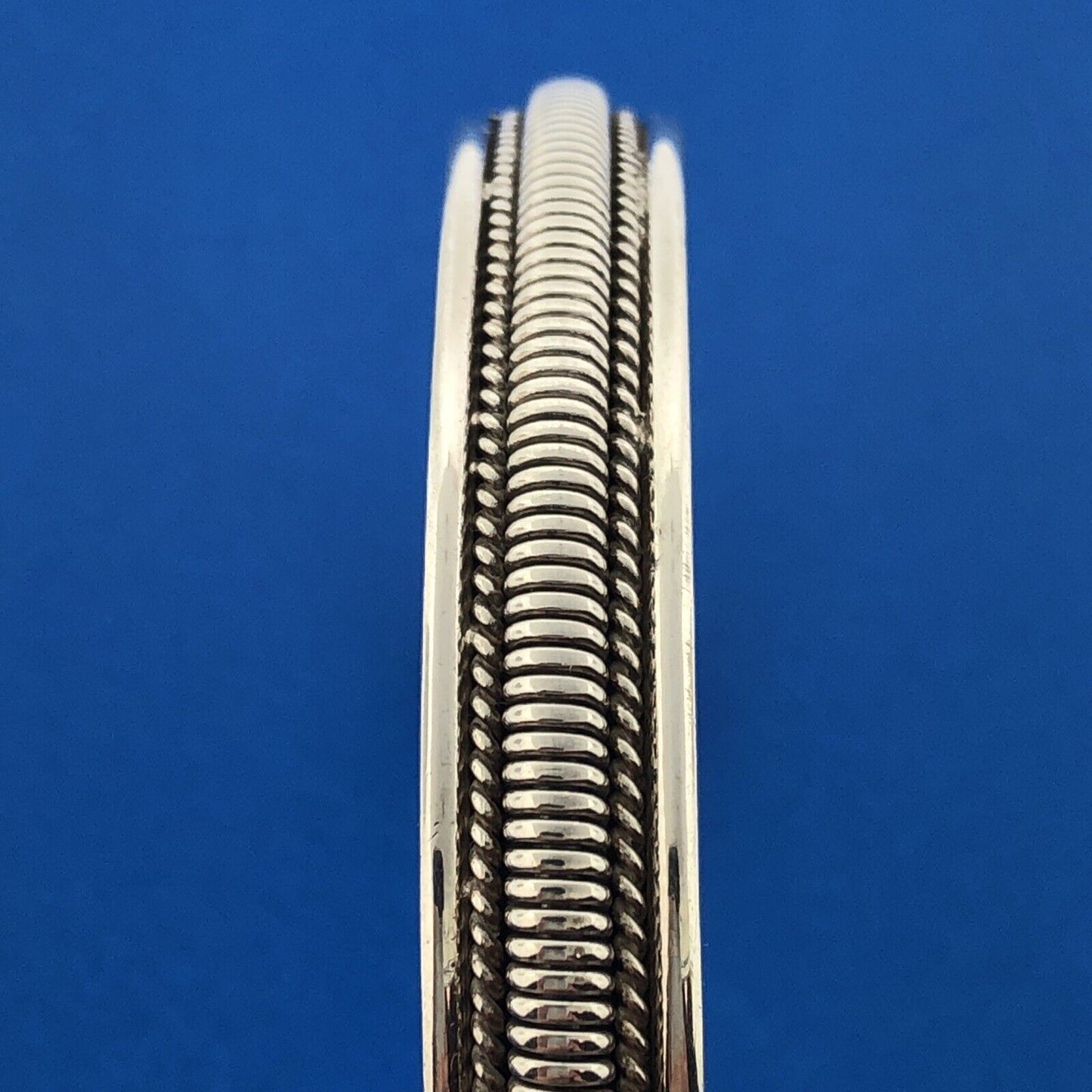 Designer Sterling Silver 925 Ribbed Cable Polished 3D Cuff Bracelet