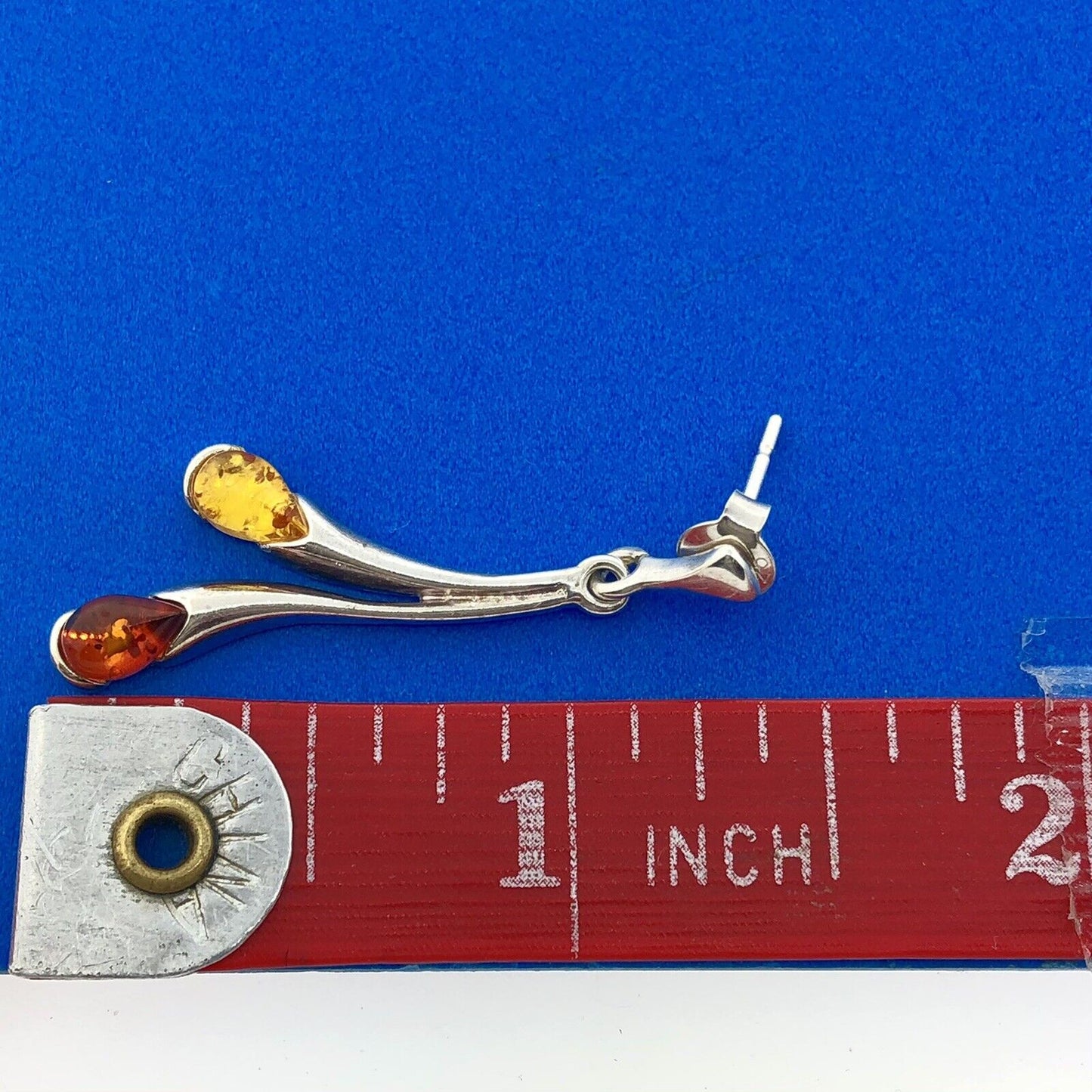 Stunning Sterling Silver 925 Teardrop Red Yellow Amber Dripping Dangle Earrings