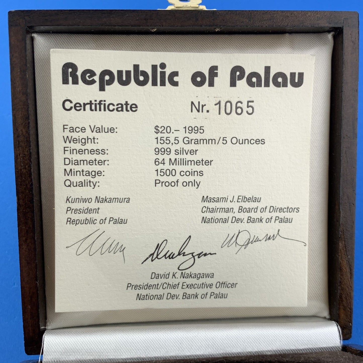 1995 Republic Palau $20 5 Oz Silver Marine Life Colorized Proof Coin Low Mntg