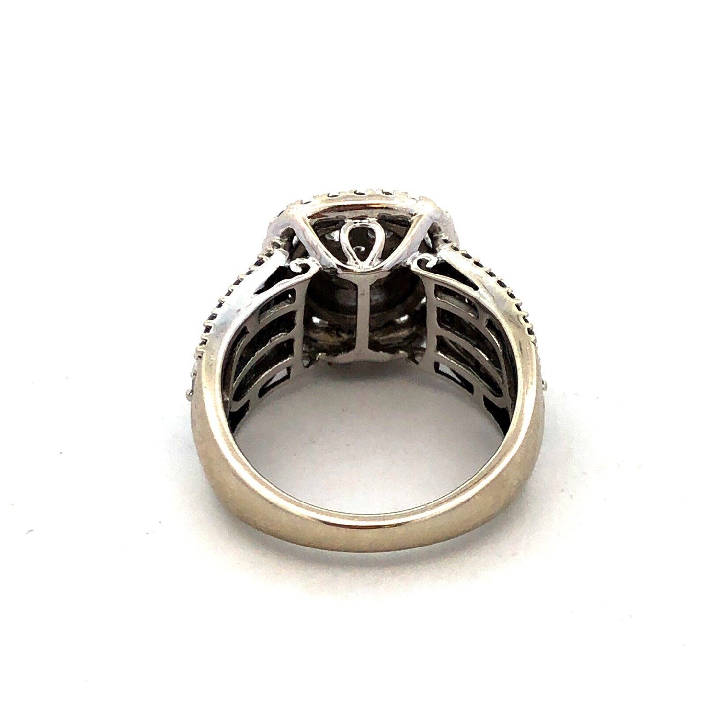 Designer IKS 10K White Gold Round Diamond Cluster Halo Statement Engagement Ring