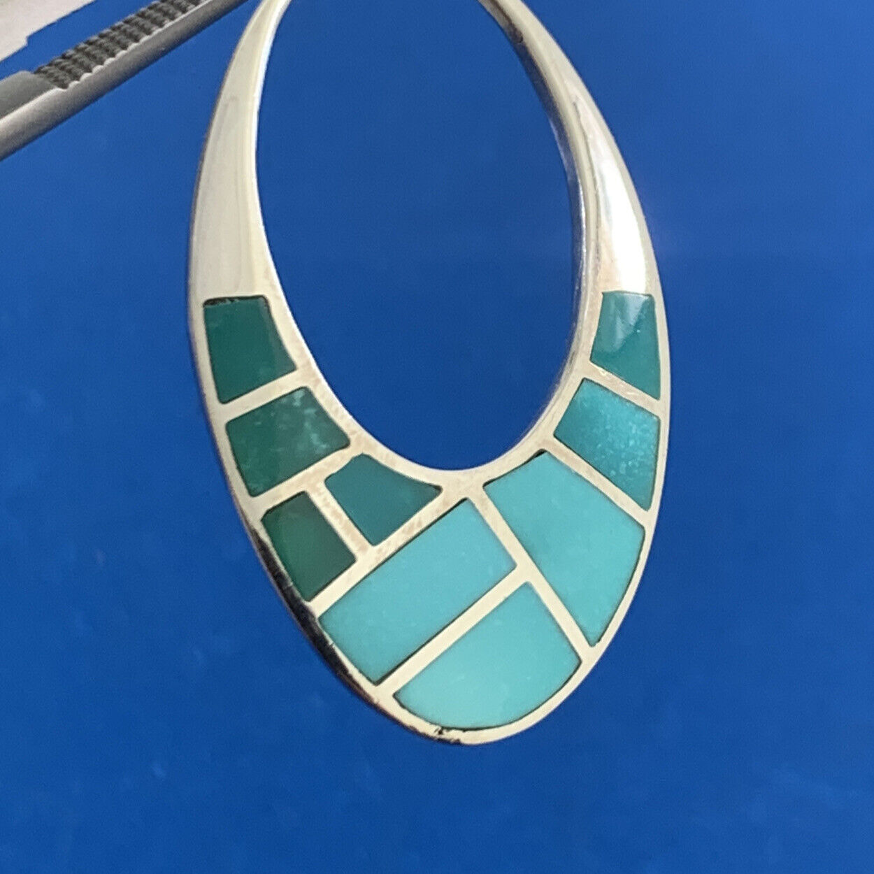 Tomo Turquoise Inlay Cutout Modern Oval 925 Sterling Silver Dangle Studs