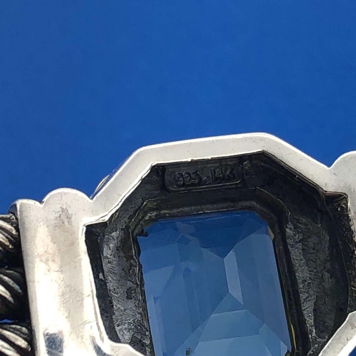 Designer CNA 925 Sterling Silver 14K Green Amethyst Cable Cuff Bracelet